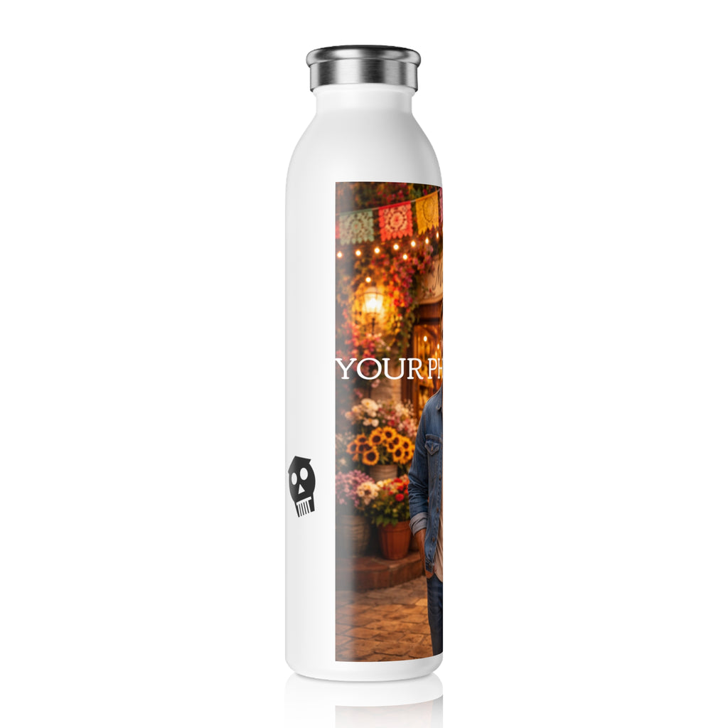 Personalized Slim Water Bottle — Custom Photo Floral Market Design