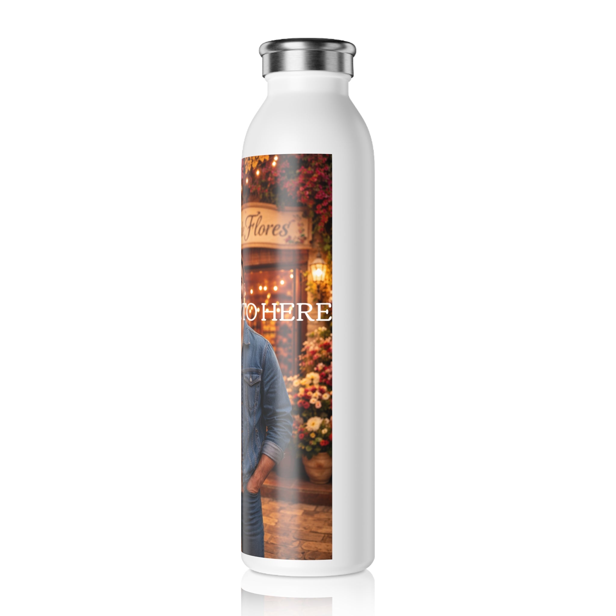 Personalized Slim Water Bottle — Custom Photo Floral Market Design