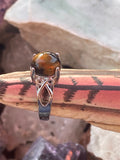 Natural Tiger Eye Ring on Silver Plated Band gemstone ring, handcrafted jewelry featuring polished stone set in a decorative silver band