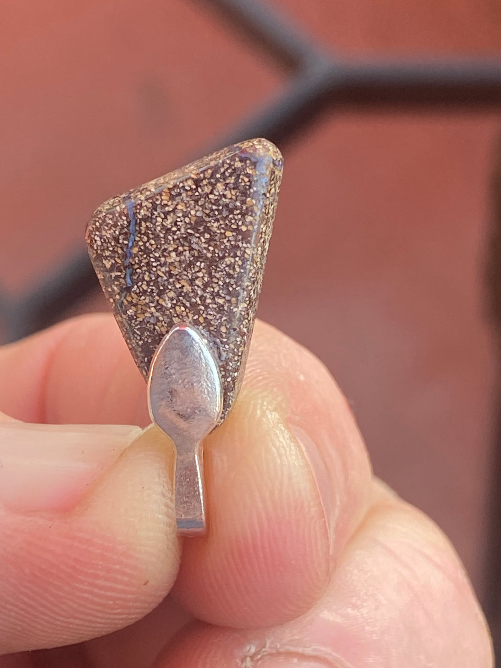 Natural Triangular Boulder Opal Pendant gemstone pendant, handcrafted jewelry featuring polished stone with unique color and mineral patterns