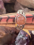 Natural Oregon Sunstone Ring gemstone ring, handcrafted jewelry featuring polished stone set in a decorative silver band