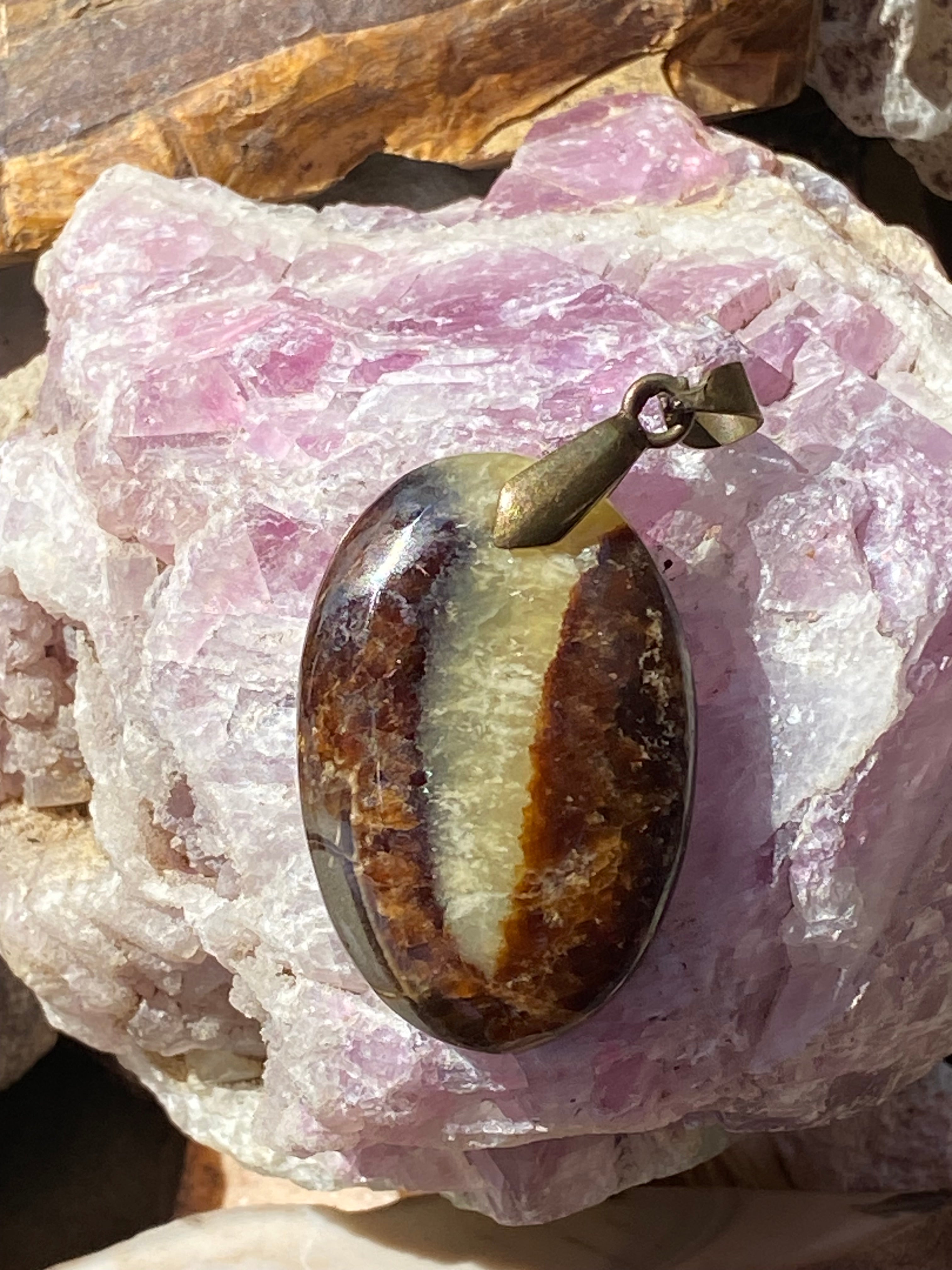 Natural Septarian Nodule  Pendant gemstone pendant, handcrafted jewelry featuring polished stone with unique color and mineral patterns