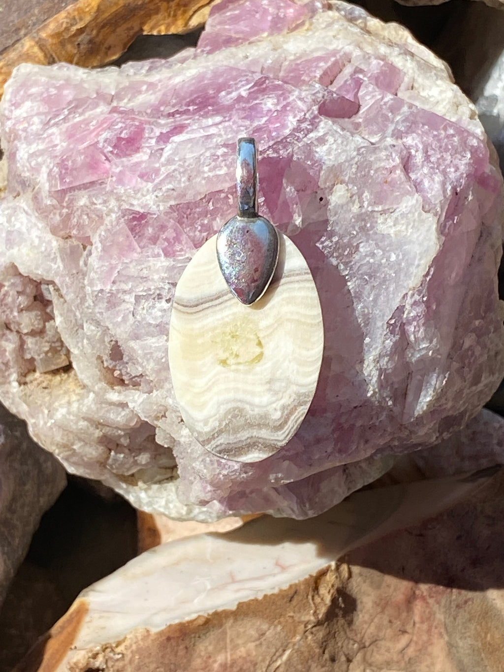 Natural Banded Agate Pendant gemstone pendant, handcrafted jewelry featuring polished stone with unique color and mineral patterns