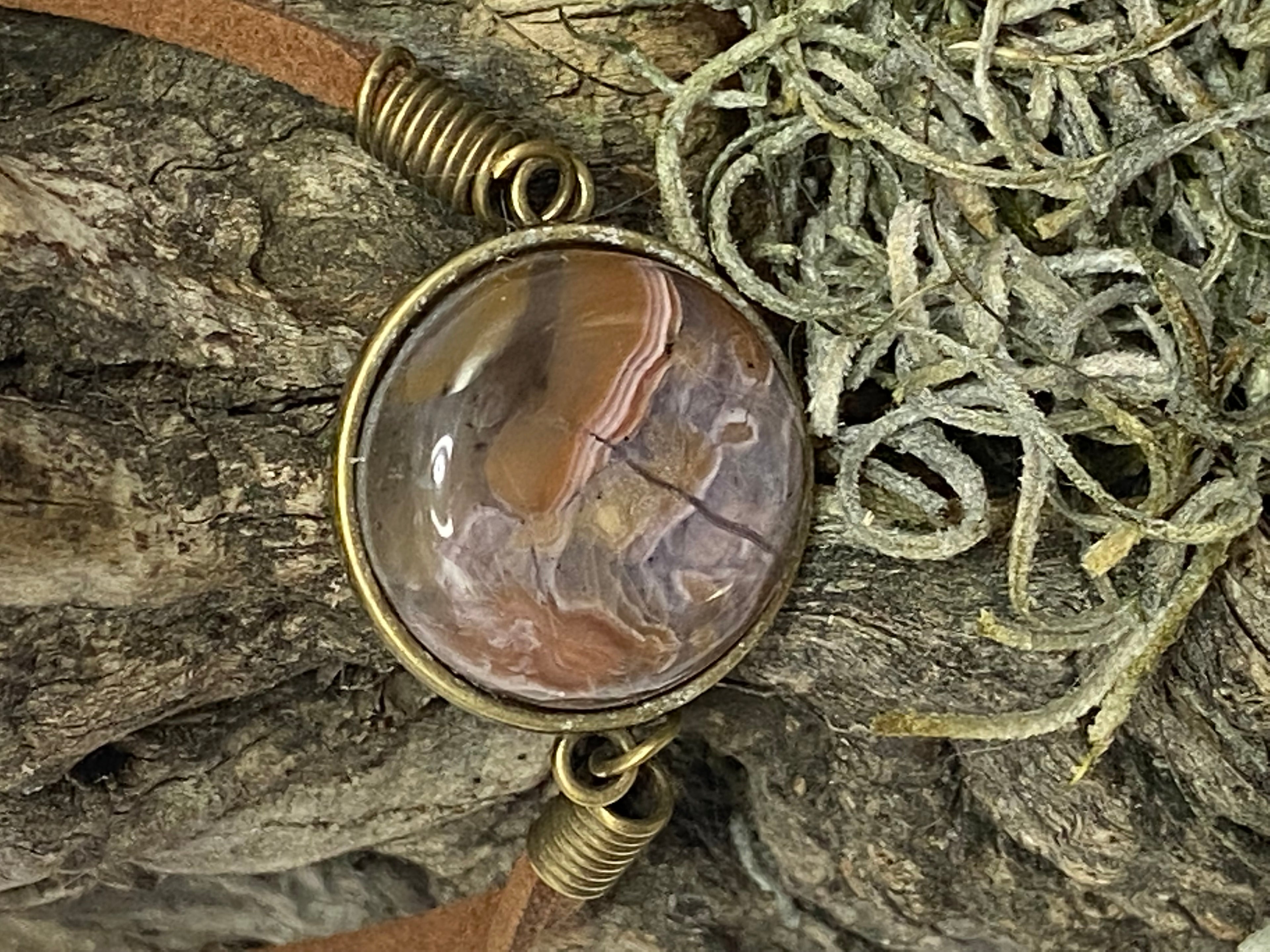 Natural Agate Leather Bracelet gemstone jewelry featuring polished stone with distinctive color, pattern, and handcrafted craftsmanship