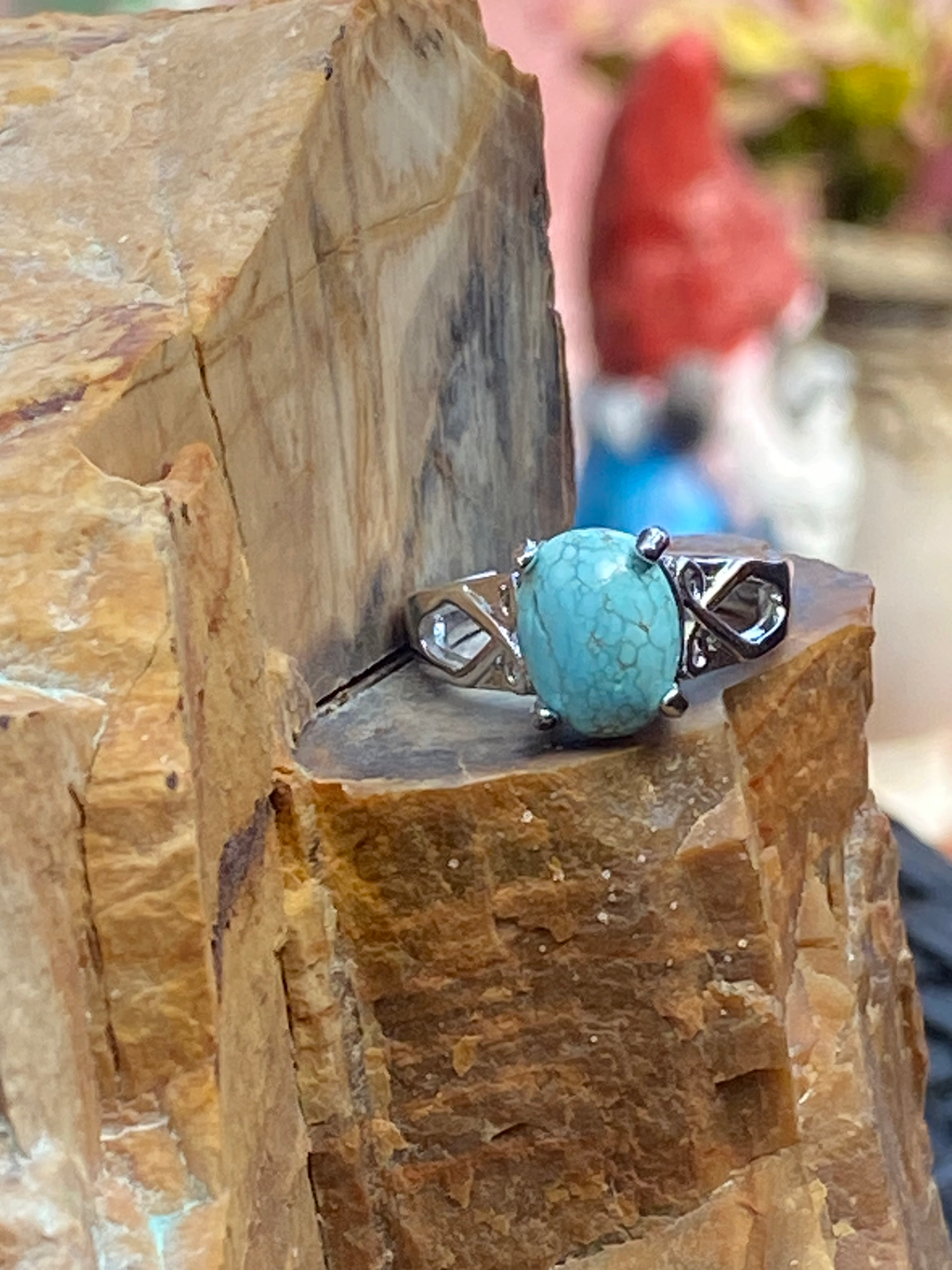 Natural Untreated Arizona Turquoise Ring gemstone ring, handcrafted jewelry featuring polished stone set in a decorative silver band