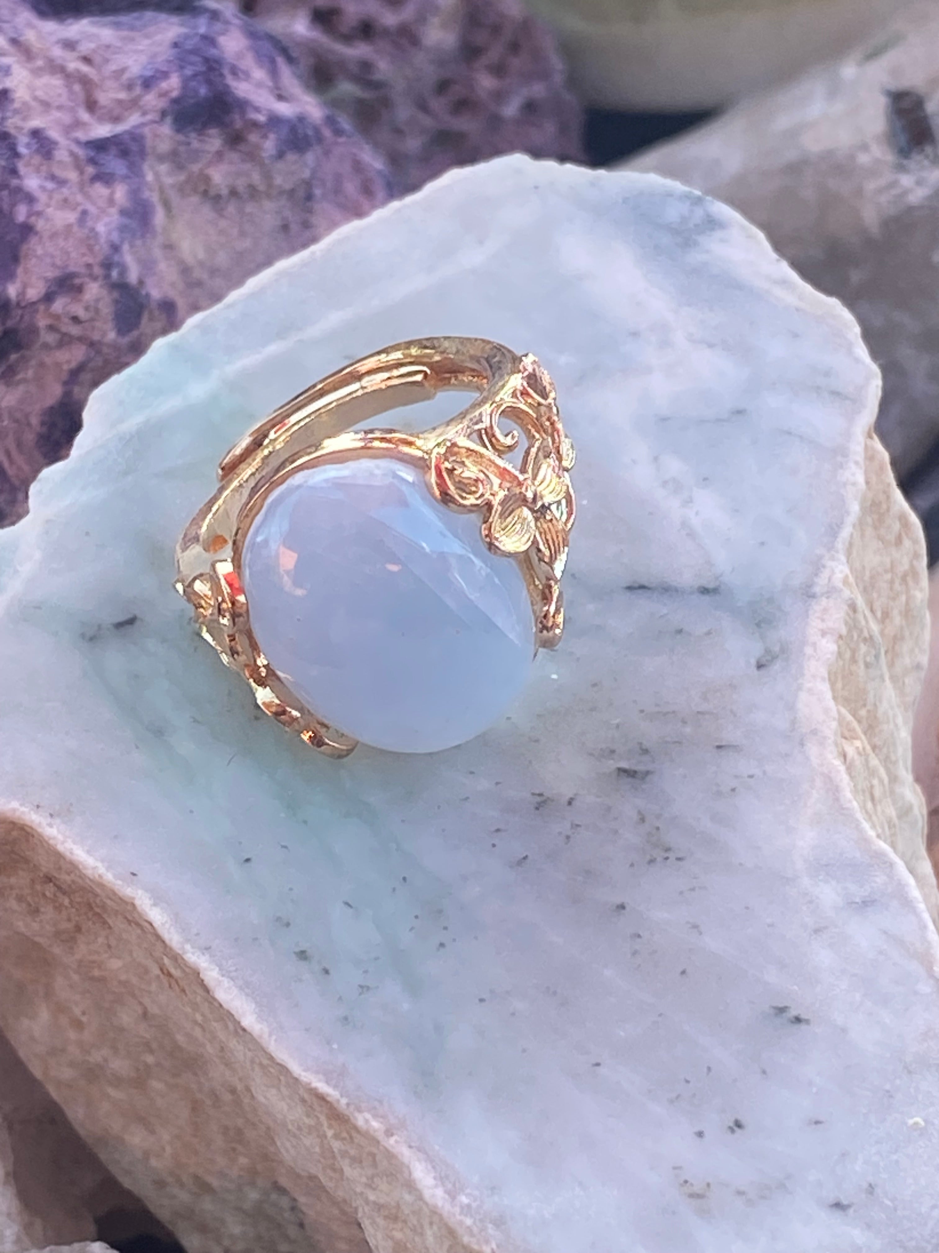 Natural Aquamarine on gold plated band gemstone jewelry featuring polished stone with distinctive color, pattern, and handcrafted craftsmanship