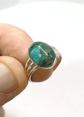 Natural Chryscolla in Quartz Ring gemstone ring, handcrafted jewelry featuring polished stone set in a decorative silver band