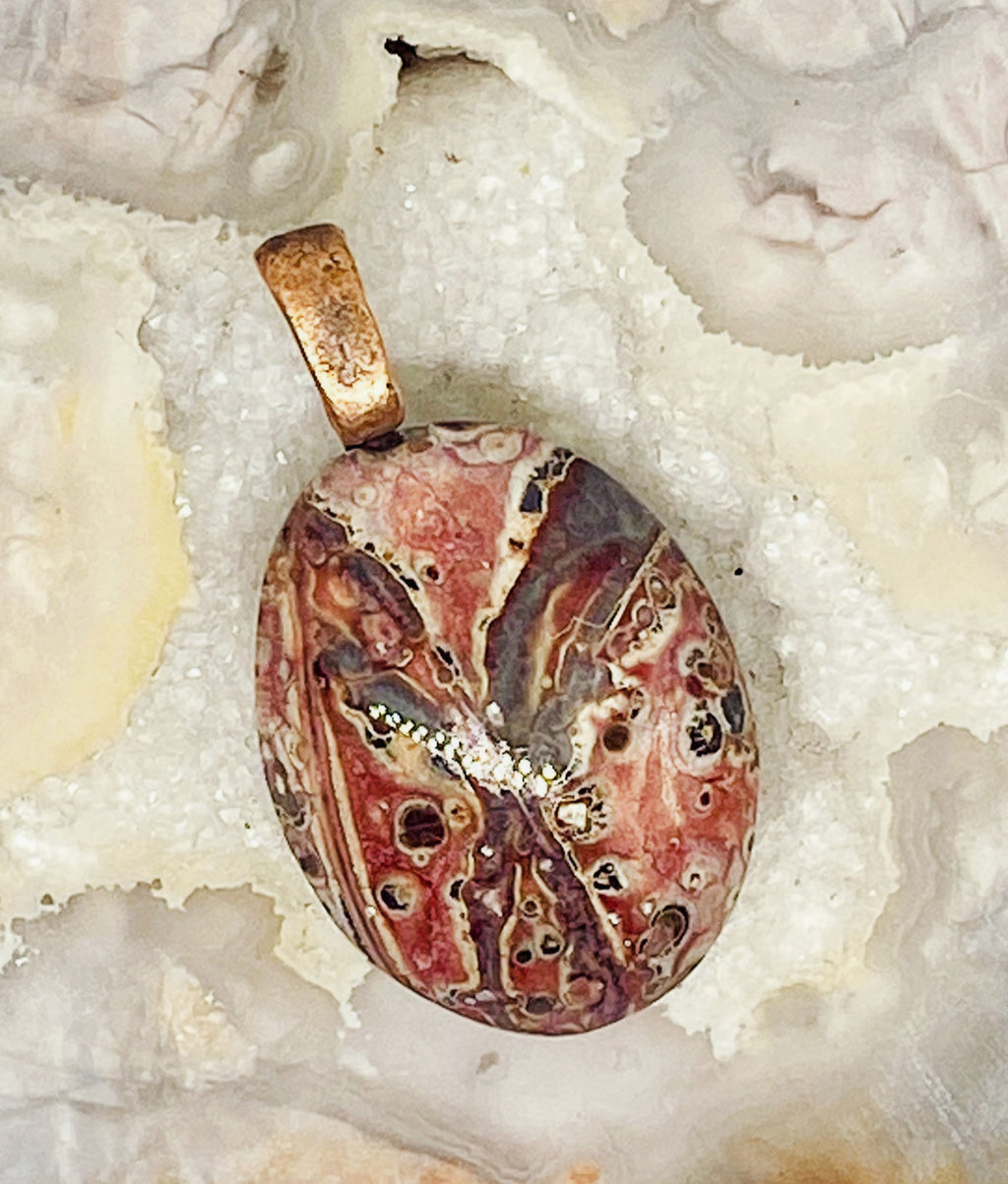 Natural Leopard Skin Jasper Pendant with Copper Bail gemstone pendant, handcrafted jewelry featuring polished stone with unique color and mineral patterns