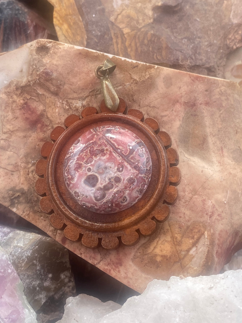 Natural Leopard Skin Jasper Wooden Pendant gemstone pendant, handcrafted jewelry featuring polished stone with unique color and mineral patterns