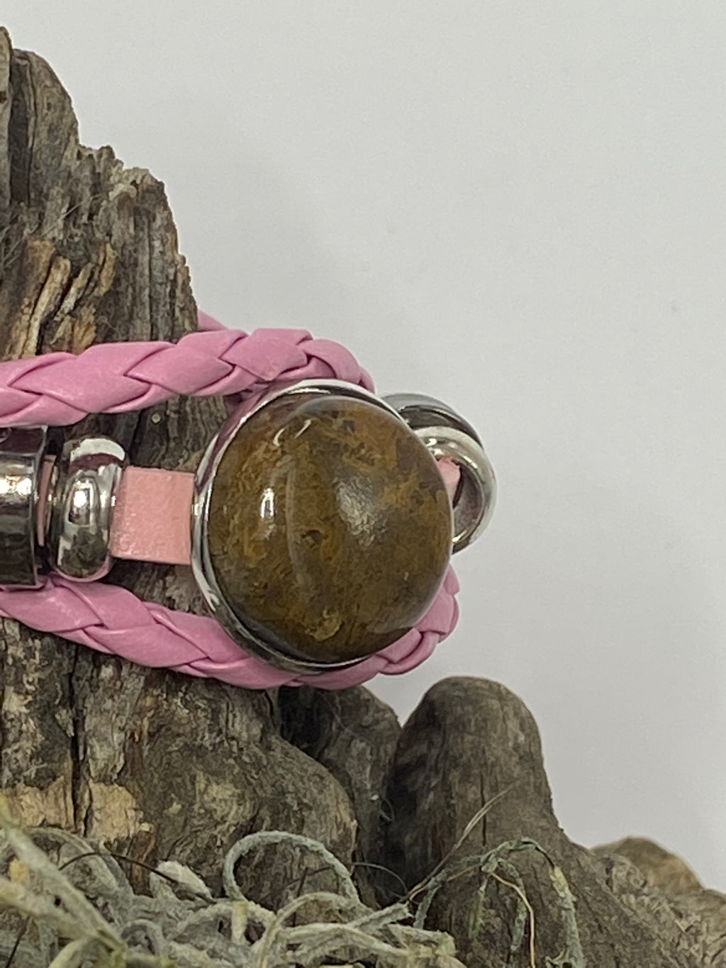 Natural Agate Leather Pink Bracelet gemstone jewelry featuring polished stone with distinctive color, pattern, and handcrafted craftsmanship