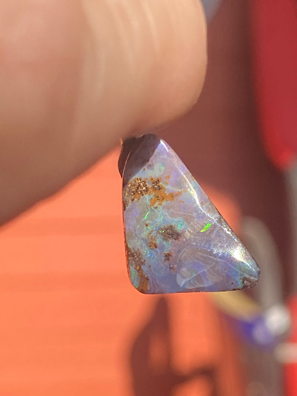 Natural Triangular Boulder Opal Pendant gemstone pendant, handcrafted jewelry featuring polished stone with unique color and mineral patterns