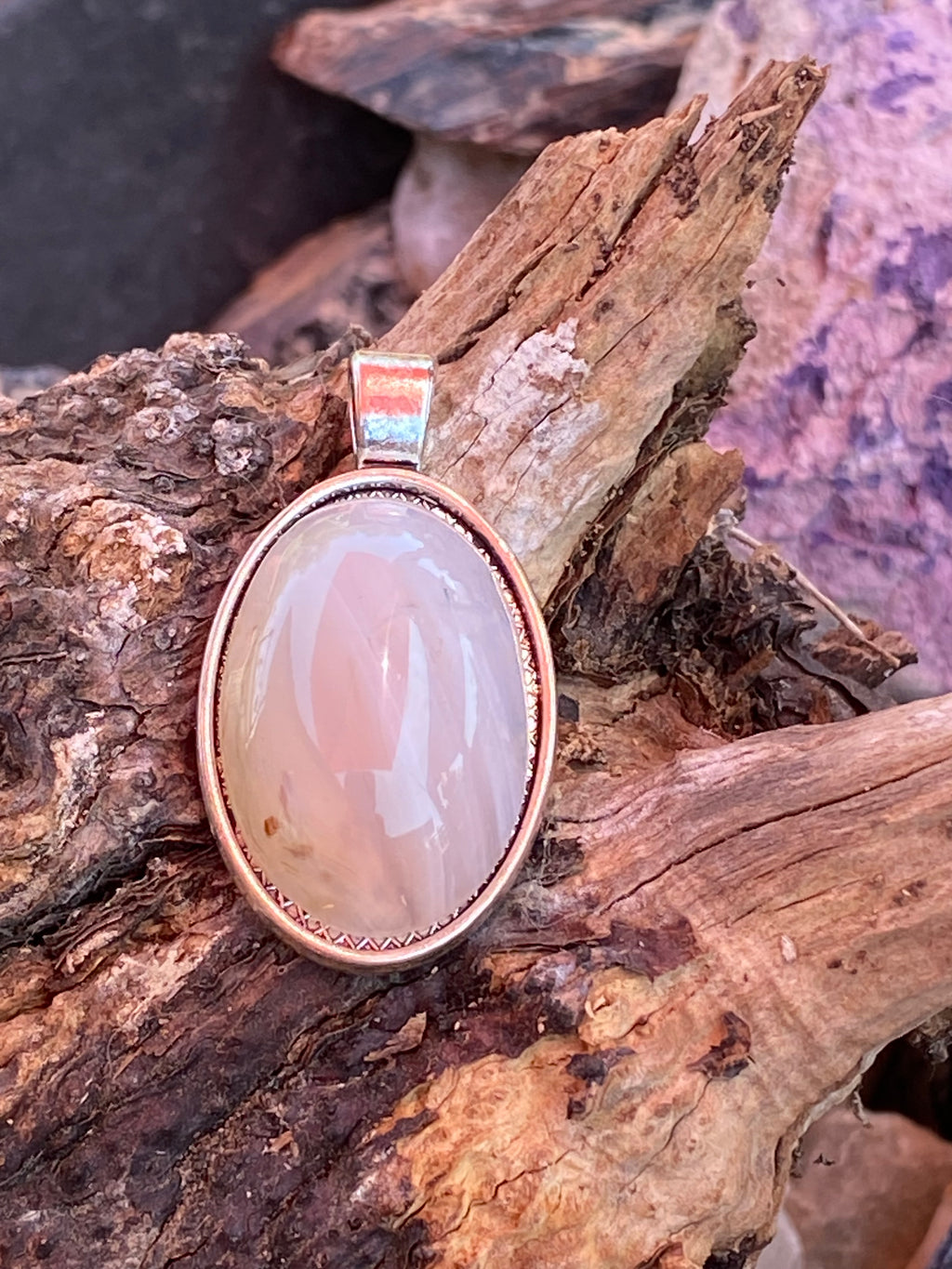 Natural Pink Opal Pendant gemstone pendant, handcrafted jewelry featuring polished stone with unique color and mineral patterns