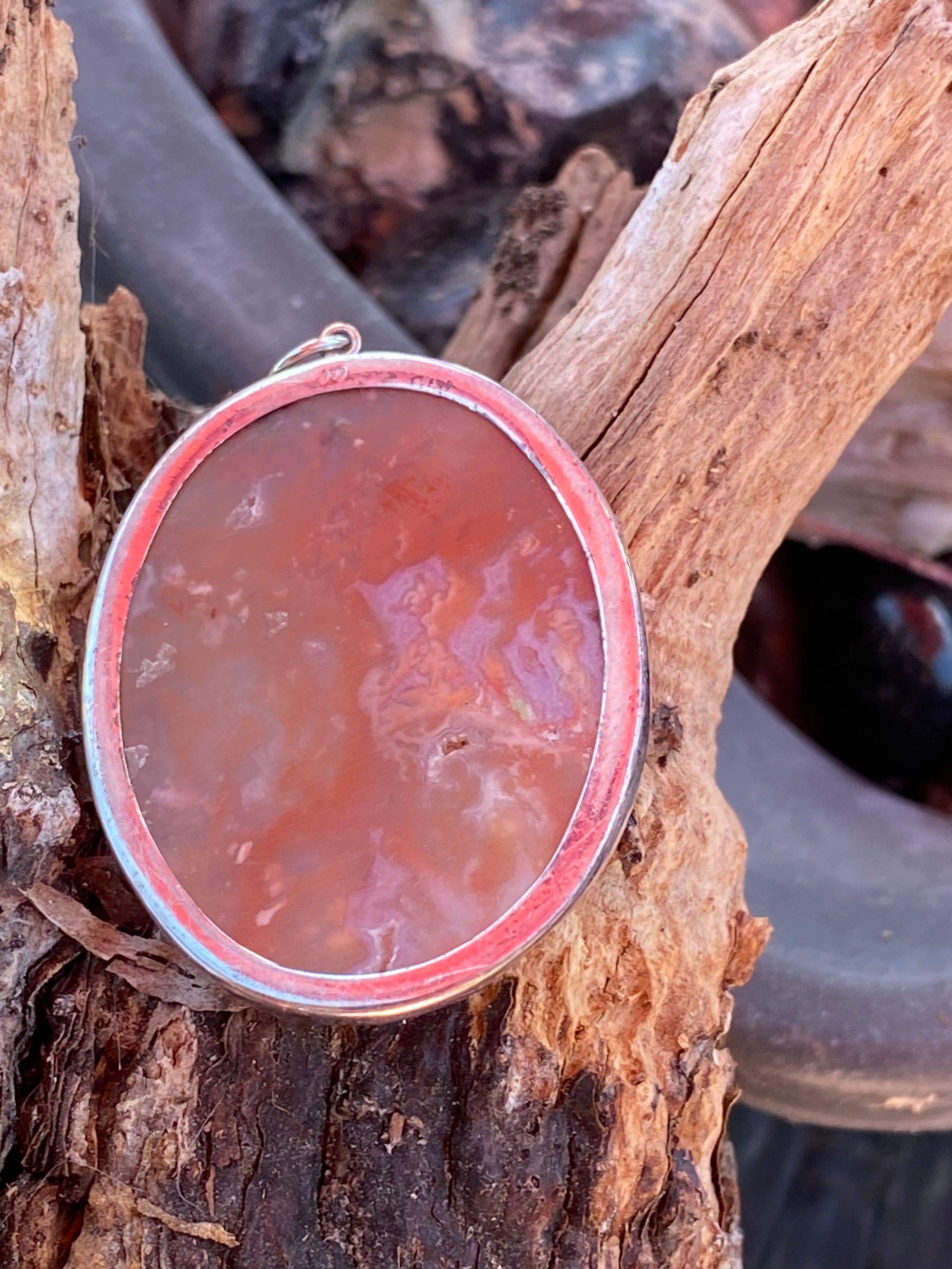 Natural Bubblegum Agate in Sterling Silver Pendant gemstone pendant, handcrafted jewelry featuring polished stone with unique color and mineral patterns