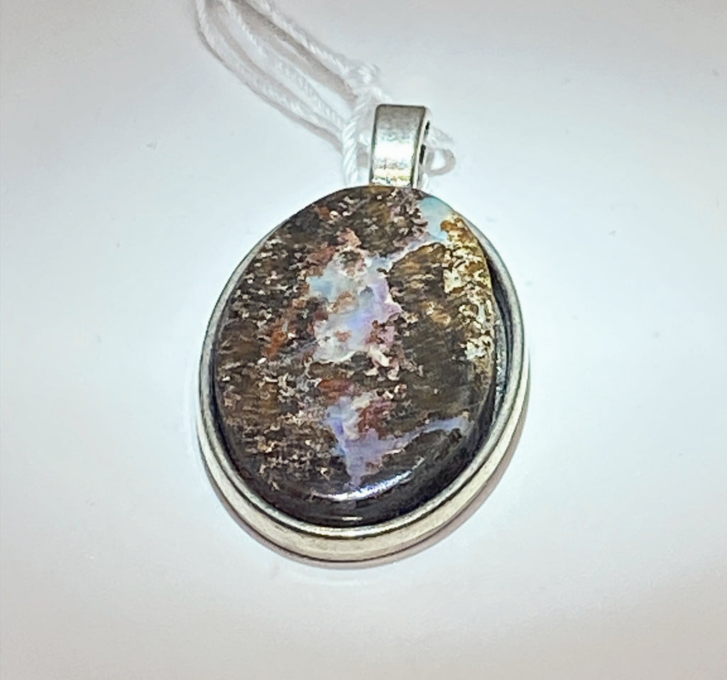 Natural Australian Boulder Opal Pendant gemstone pendant, handcrafted jewelry featuring polished stone with unique color and mineral patterns