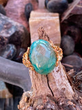 Natural Chrysocolla Quartz Ring gemstone ring, handcrafted jewelry featuring polished stone set in a decorative silver band
