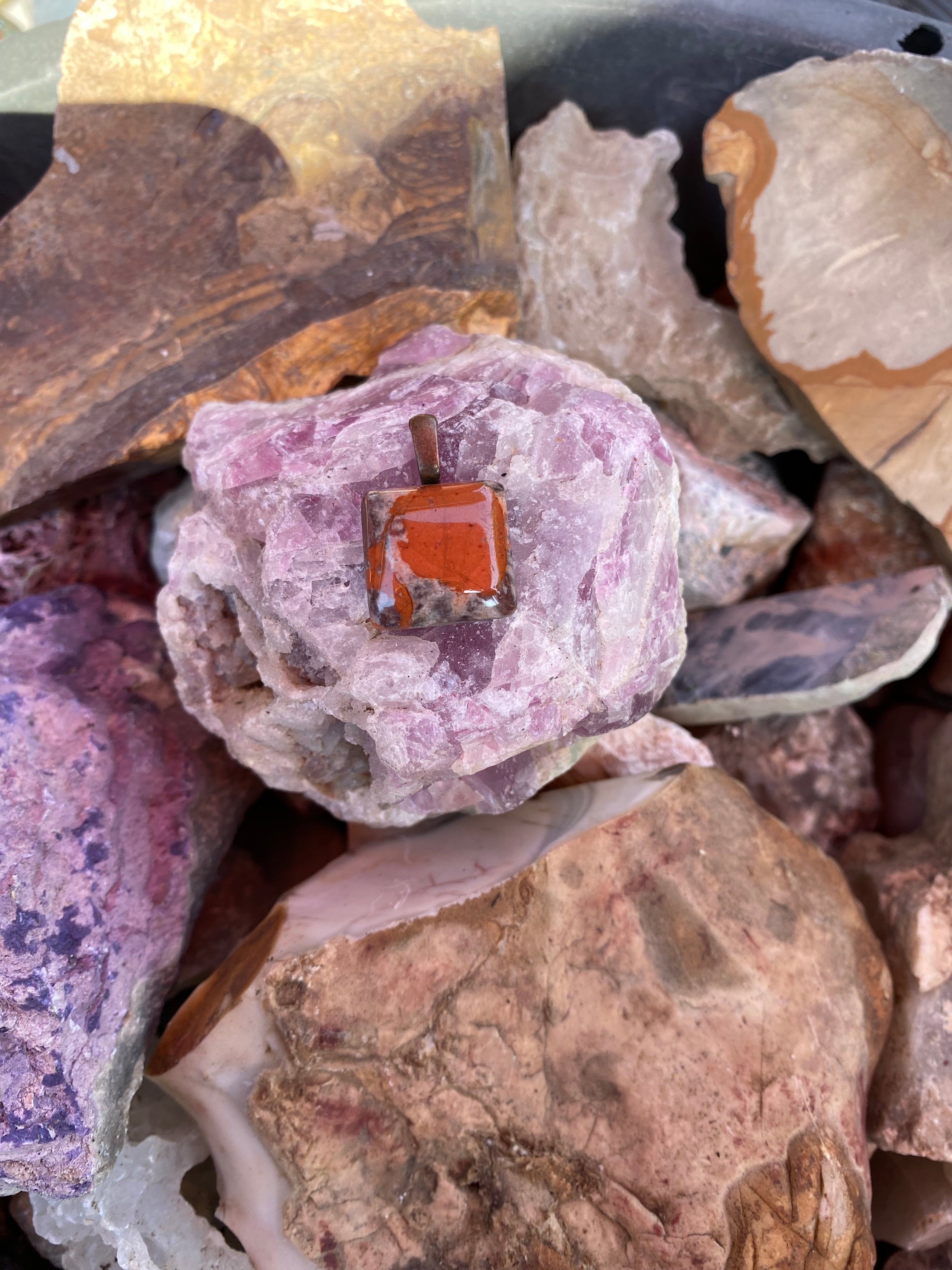 Natural New Mexico Jasper Pendant gemstone pendant, handcrafted jewelry featuring polished stone with unique color and mineral patterns