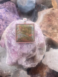 Natural Unakite Pendant gemstone pendant, handcrafted jewelry featuring polished stone with unique color and mineral patterns