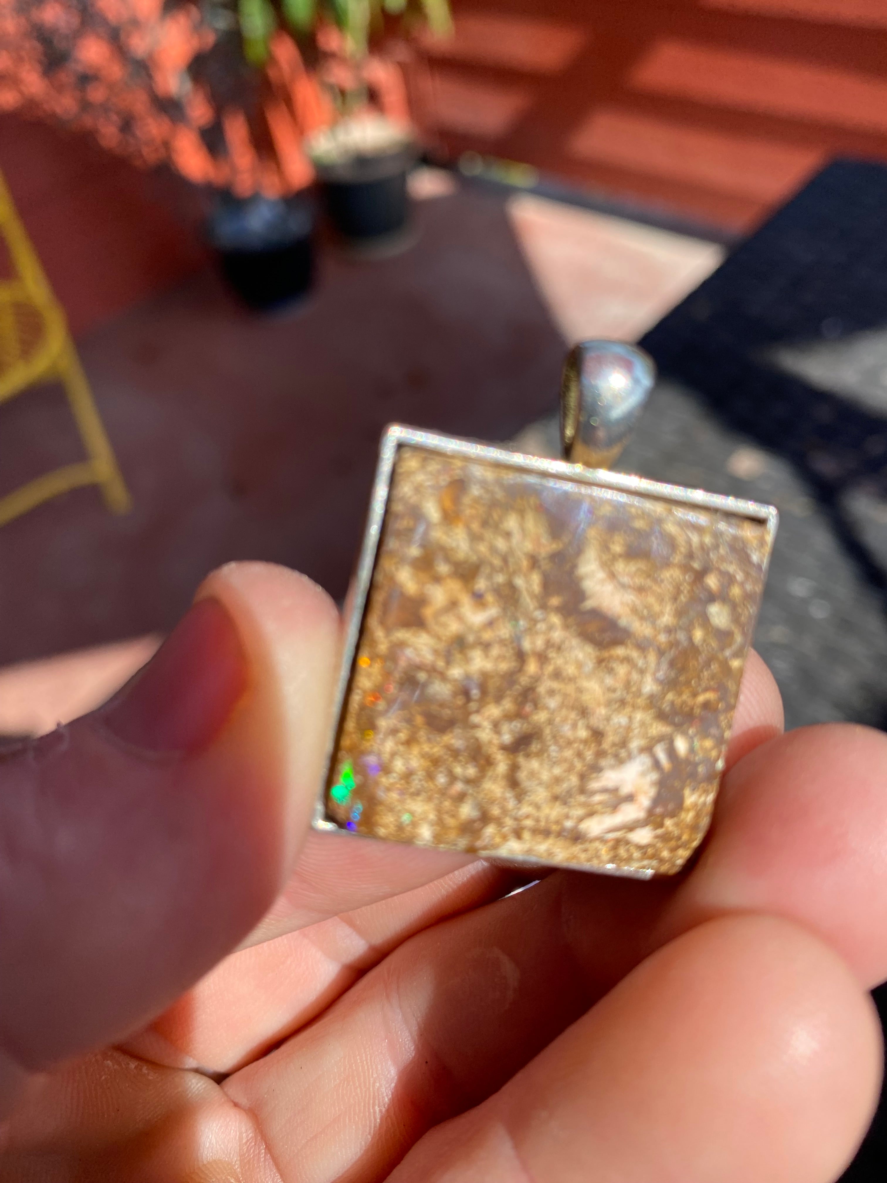 Natural Boulder Opal Pendant gemstone pendant, handcrafted jewelry featuring polished stone with unique color and mineral patterns