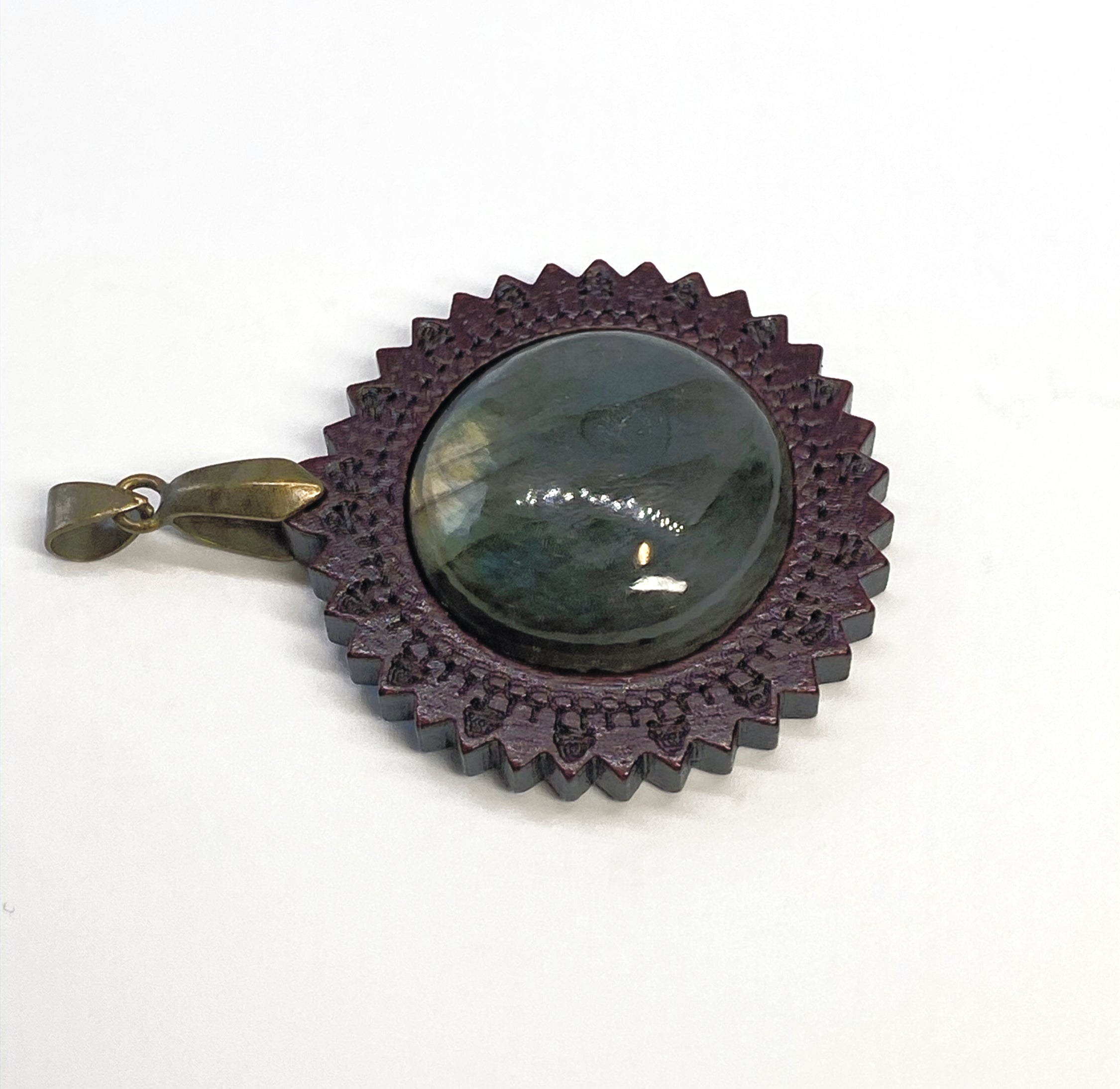 Natural Lepidolite on Wood pendant gemstone pendant, handcrafted jewelry featuring polished stone with unique color and mineral patterns