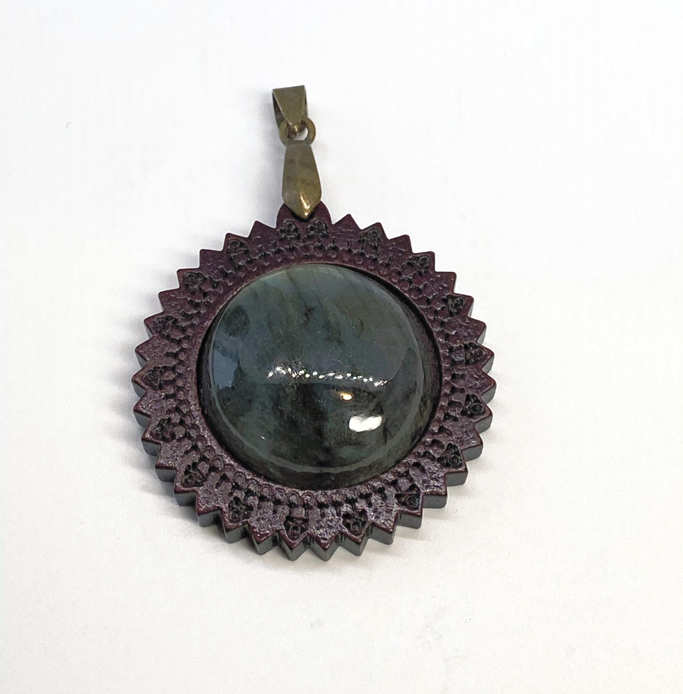 Natural Lepidolite on Wood pendant gemstone pendant, handcrafted jewelry featuring polished stone with unique color and mineral patterns