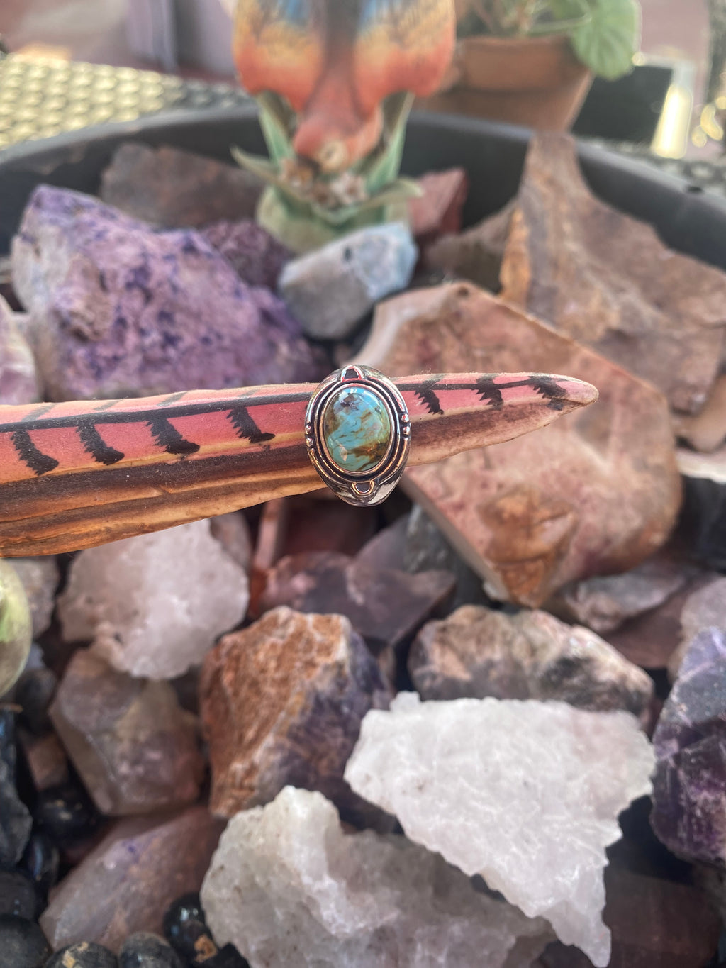 Natural Oval Arizona Turquoise Ring with Textured Sterling Silver Band gemstone ring, handcrafted jewelry featuring polished stone set in a decorative silver band