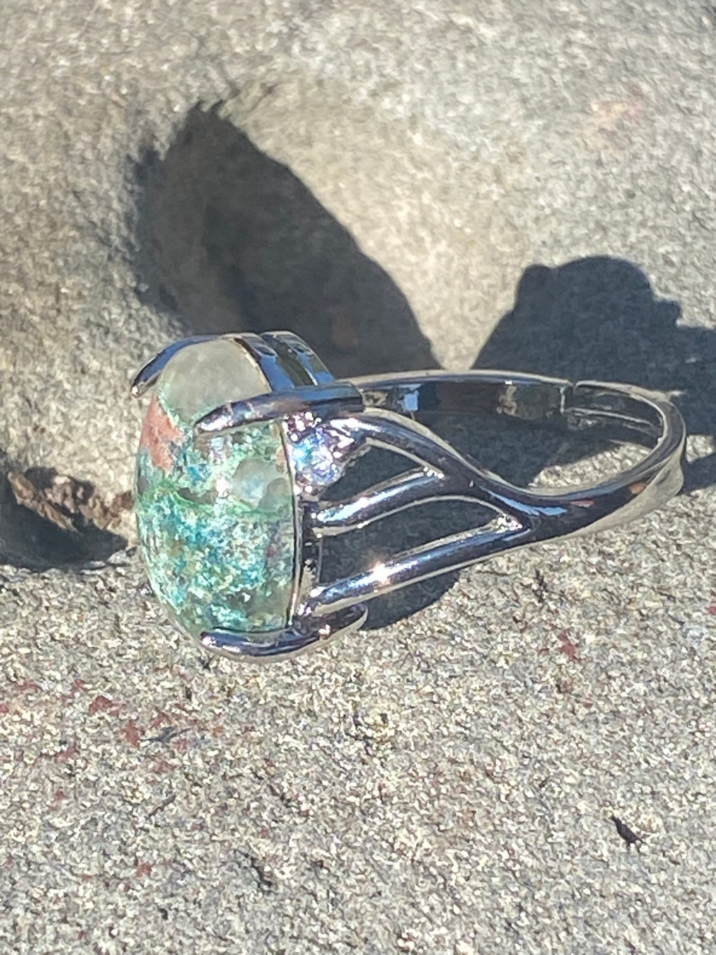 Handcrafted Chrysocolla Ring featuring a natural gemstone set in a silver jewelry setting