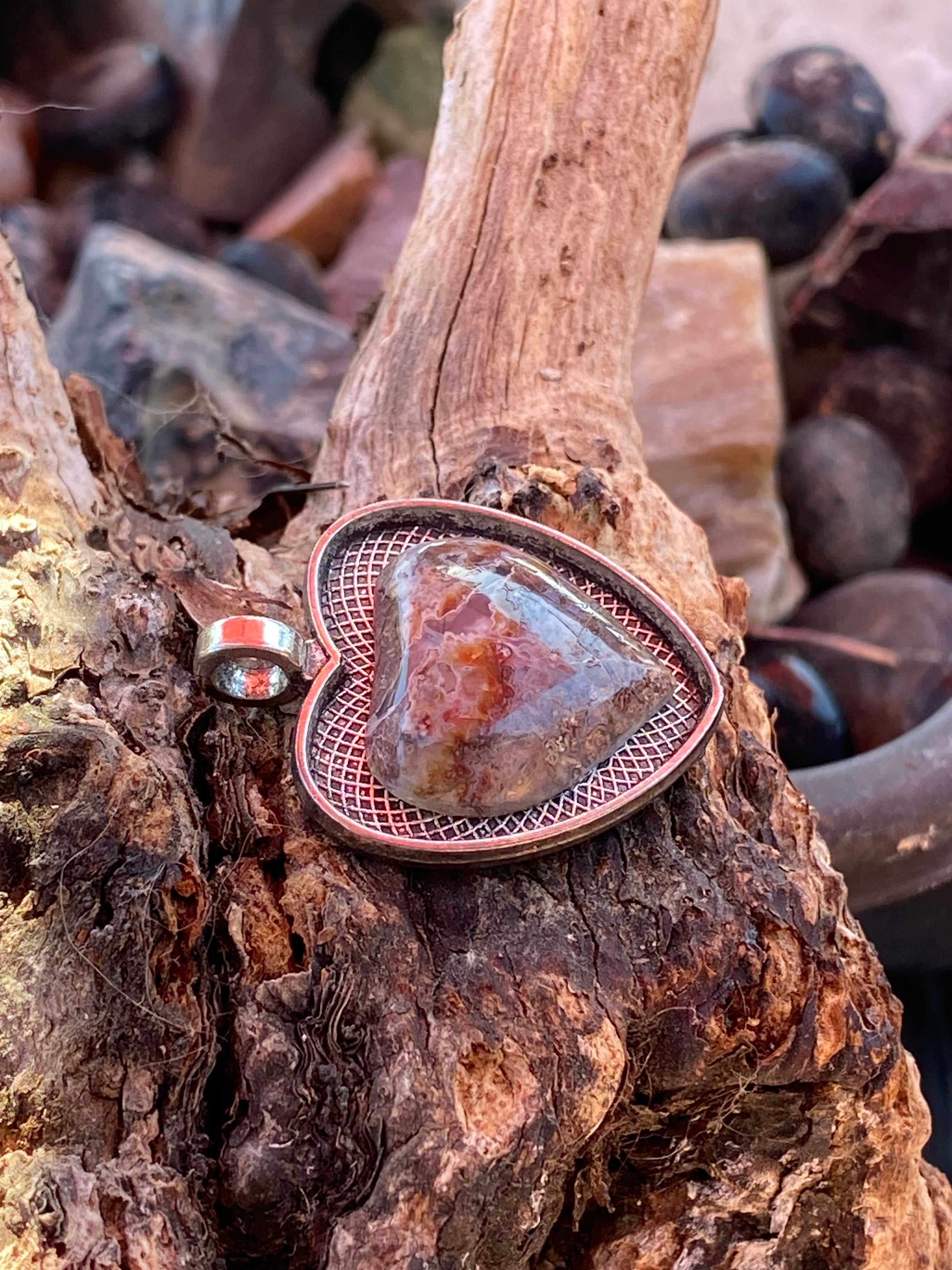 Natural Butte Creek Agate Heart Pendant gemstone pendant, handcrafted jewelry featuring polished stone with unique color and mineral patterns