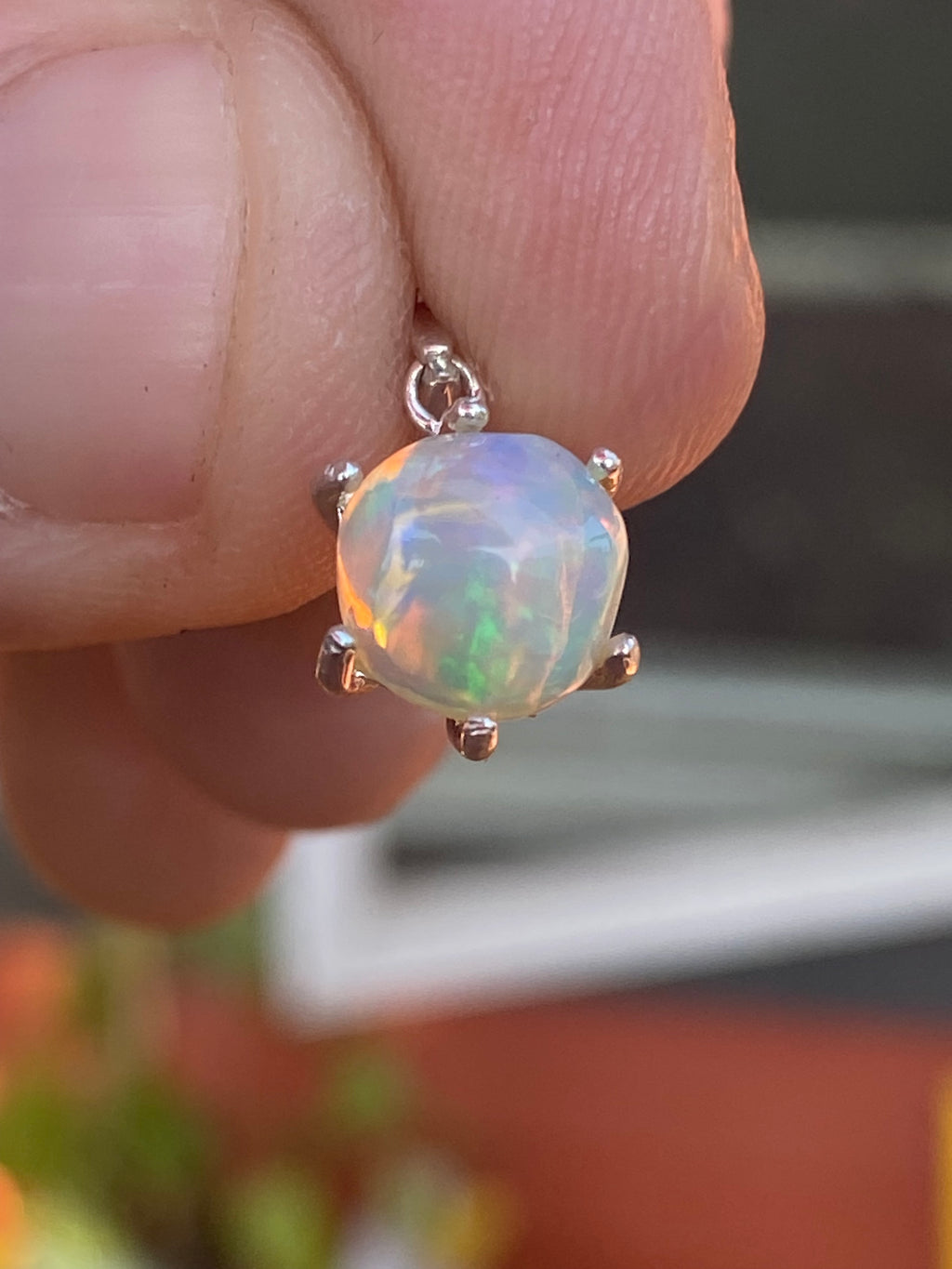 Natural Welo Opal in Sterling Silver Pendant gemstone pendant, handcrafted jewelry featuring polished stone with unique color and mineral patterns