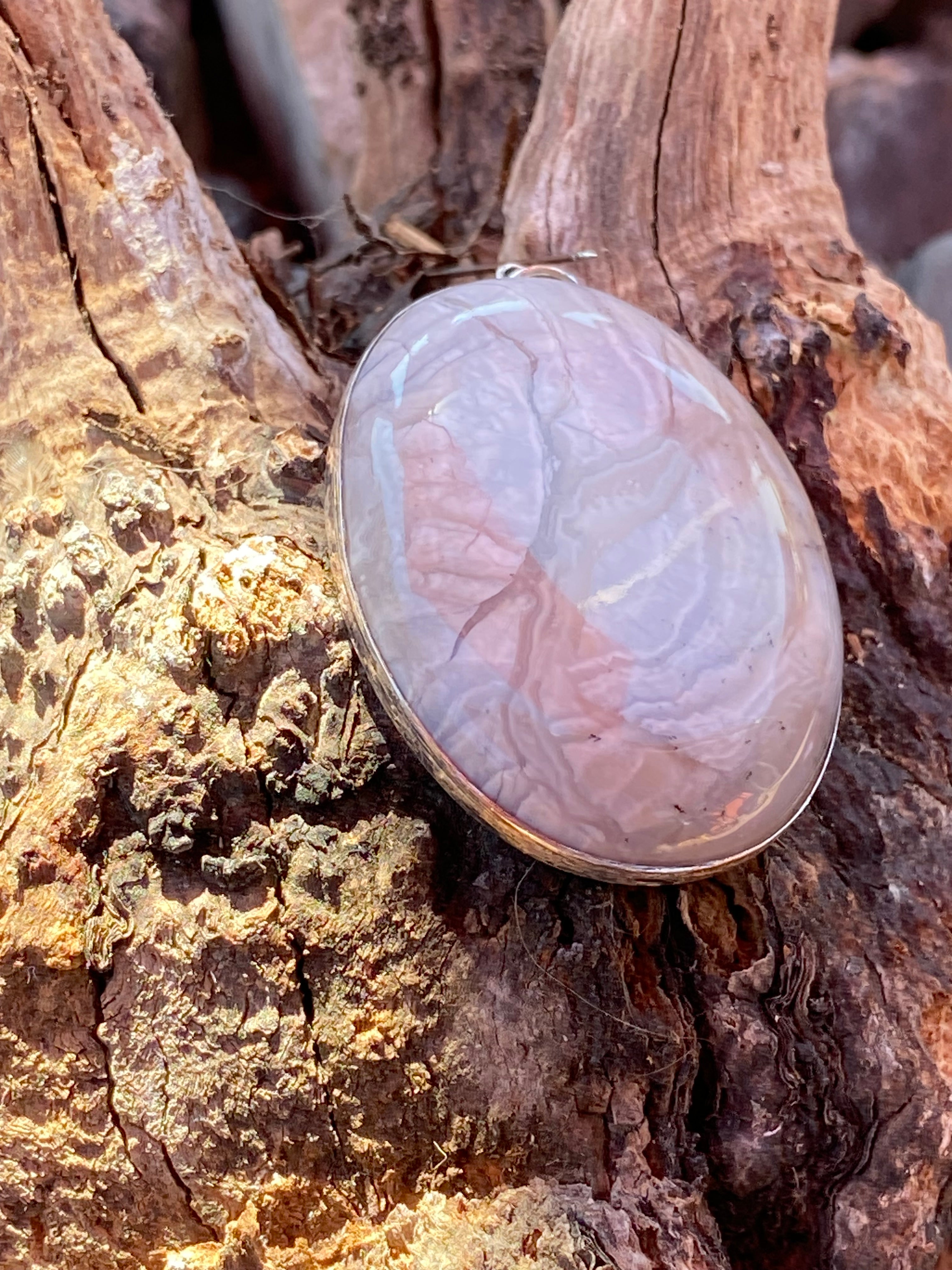 Natural Butte Creek Agate in sterling Silver Pendant gemstone pendant, handcrafted jewelry featuring polished stone with unique color and mineral patterns