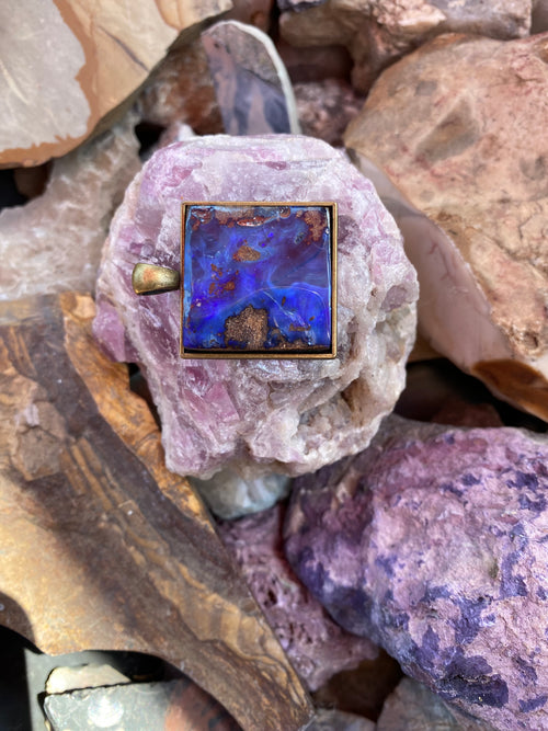 Natural Australian Boulder Opal Pendant in Brass Setting gemstone pendant, handcrafted jewelry featuring polished stone with unique color and mineral patterns