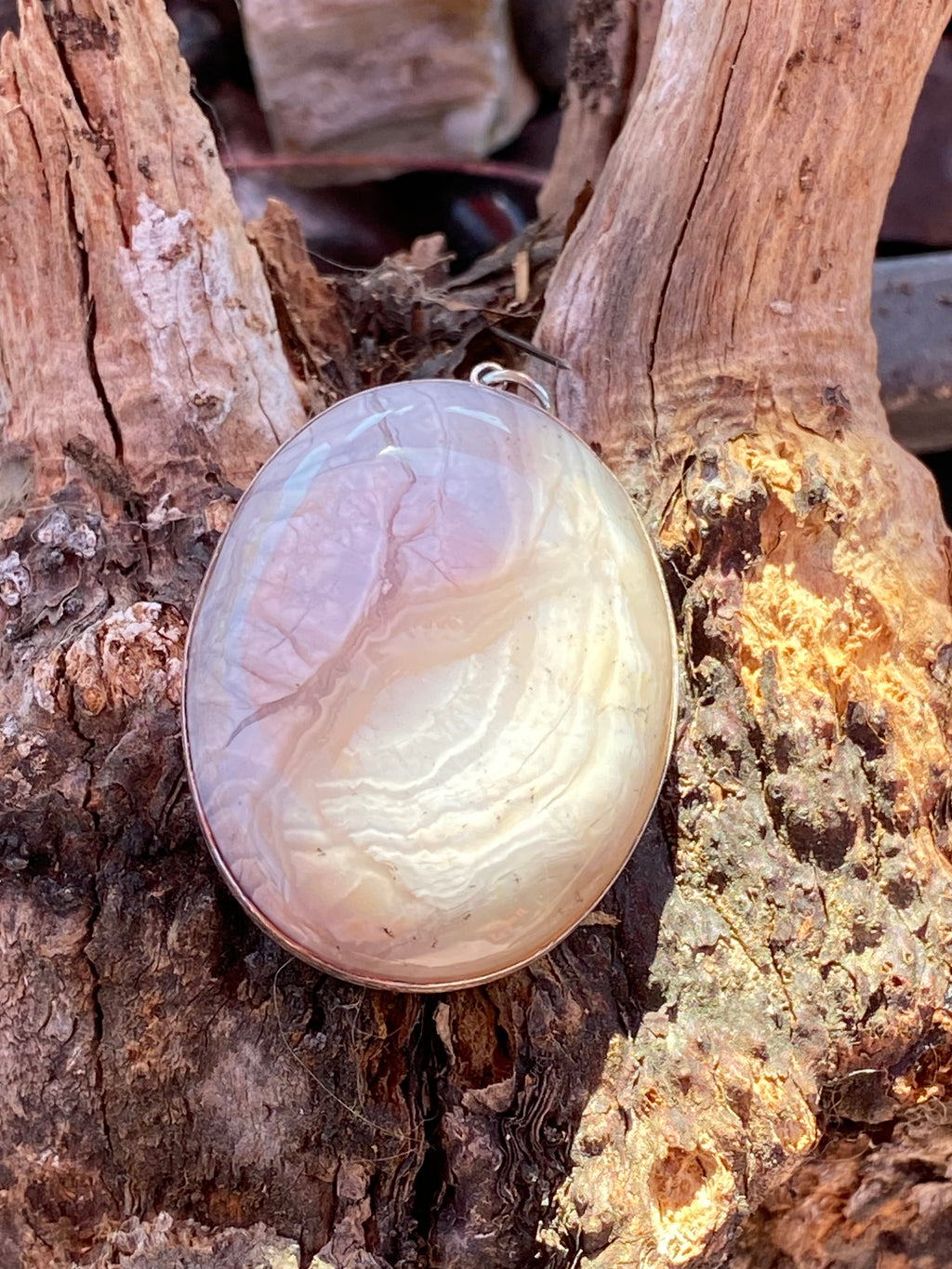 Natural Butte Creek Agate in sterling Silver Pendant gemstone pendant, handcrafted jewelry featuring polished stone with unique color and mineral patterns