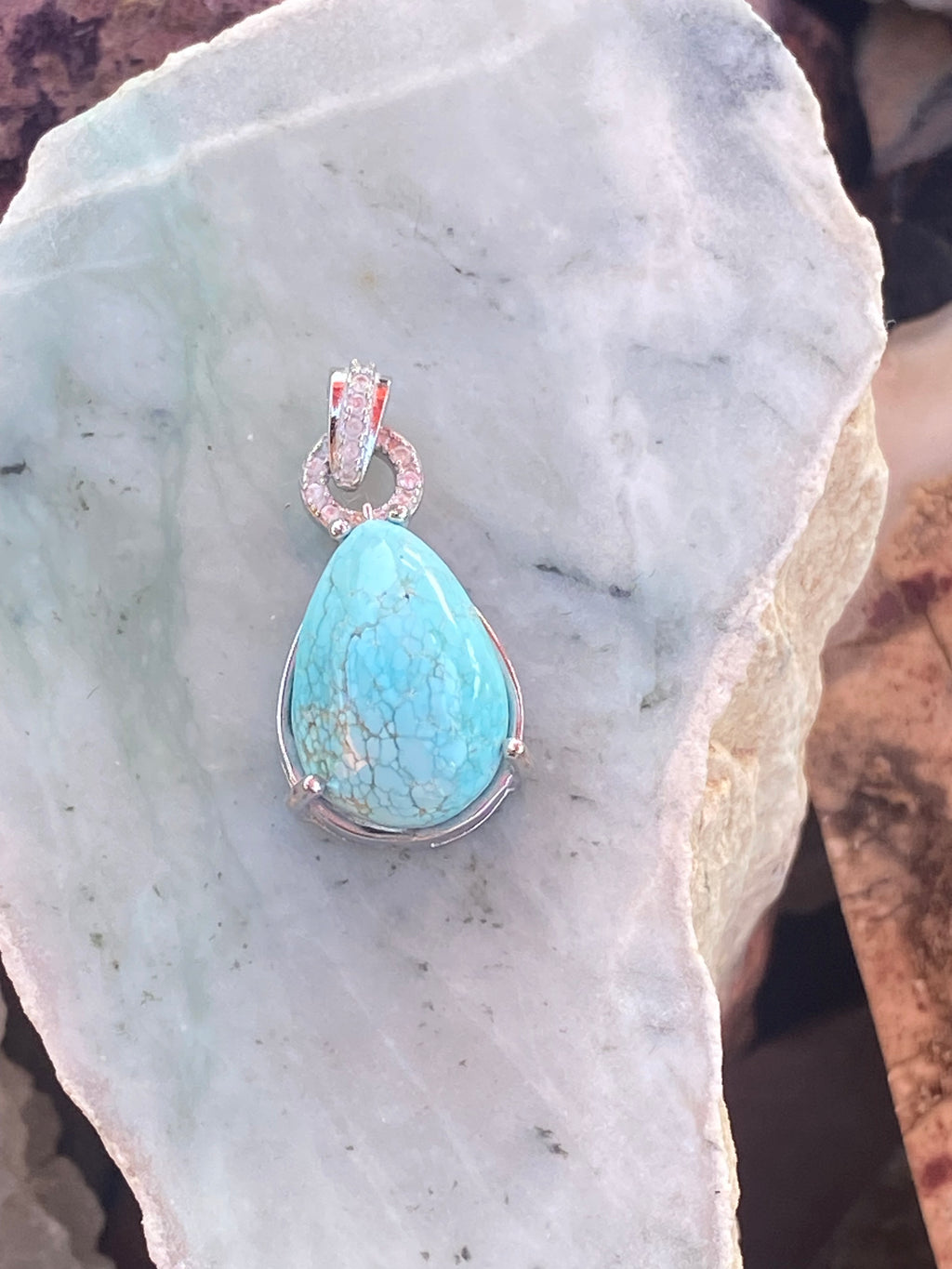 Natural Teardrop Turquoise Pendant gemstone pendant, handcrafted jewelry featuring polished stone with unique color and mineral patterns