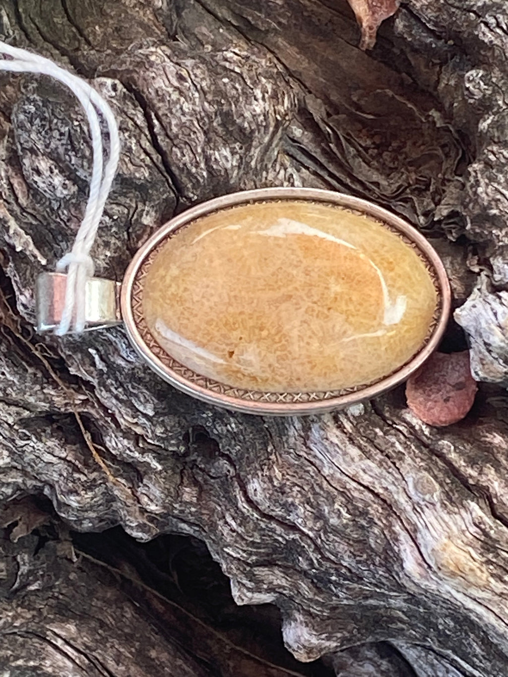 Natural Fossilized Palmtree Pendant gemstone pendant, handcrafted jewelry featuring polished stone with unique color and mineral patterns