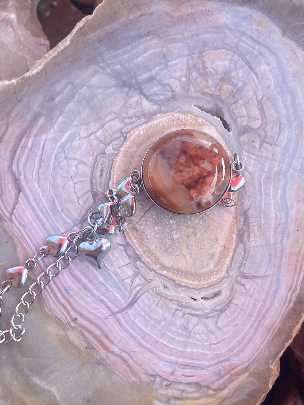 Butte Creek Agate Heart Charm Bracelet
