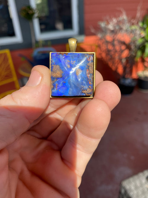 Natural Australian Boulder Opal Pendant in Brass Setting gemstone pendant, handcrafted jewelry featuring polished stone with unique color and mineral patterns
