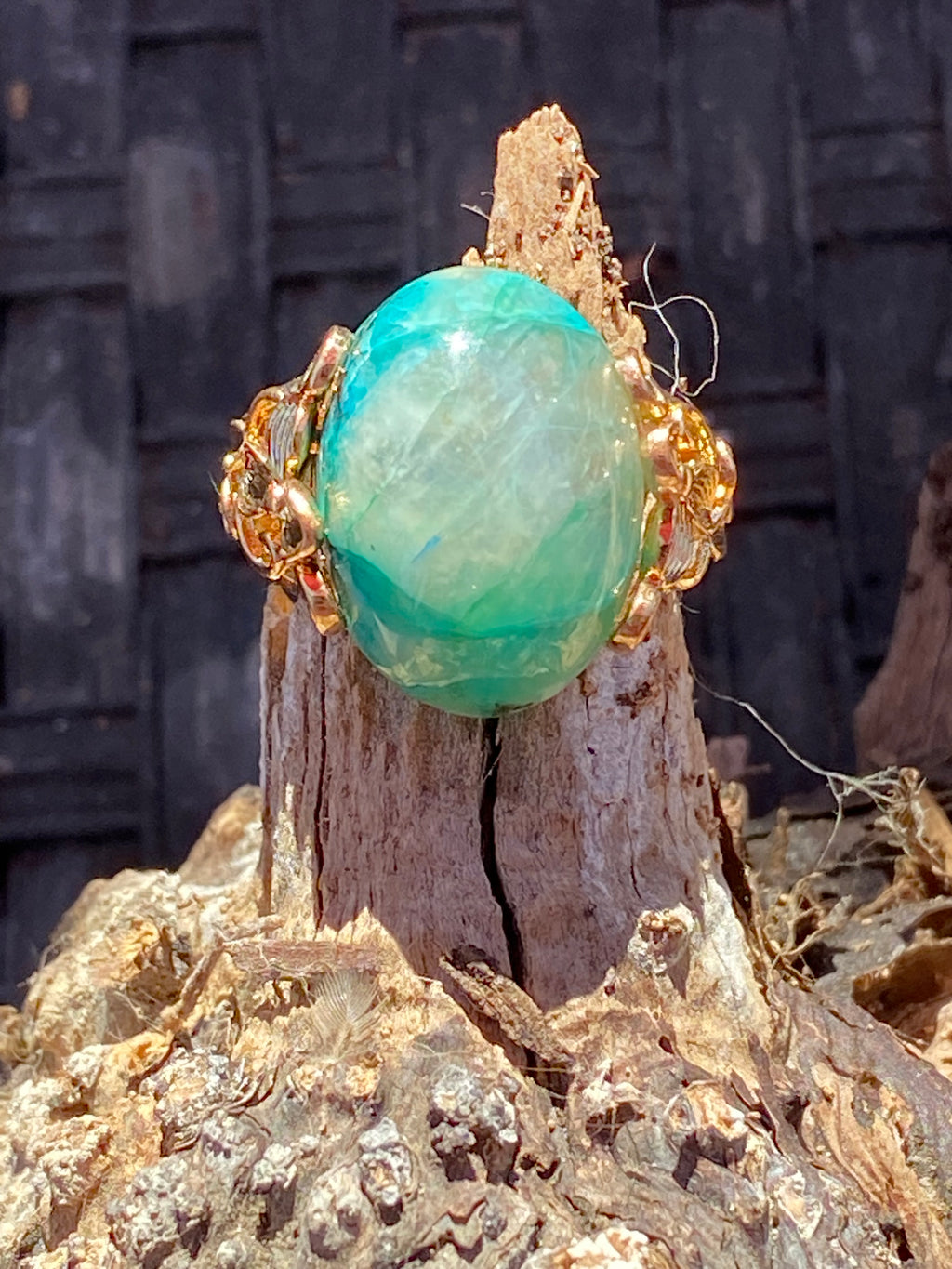 Natural Chrysocolla Quartz Ring gemstone ring, handcrafted jewelry featuring polished stone set in a decorative silver band