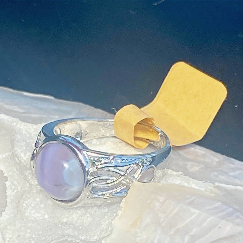 Natural Amethyst Ring on Silver-Plated Band gemstone ring, handcrafted jewelry featuring polished stone set in a decorative silver band