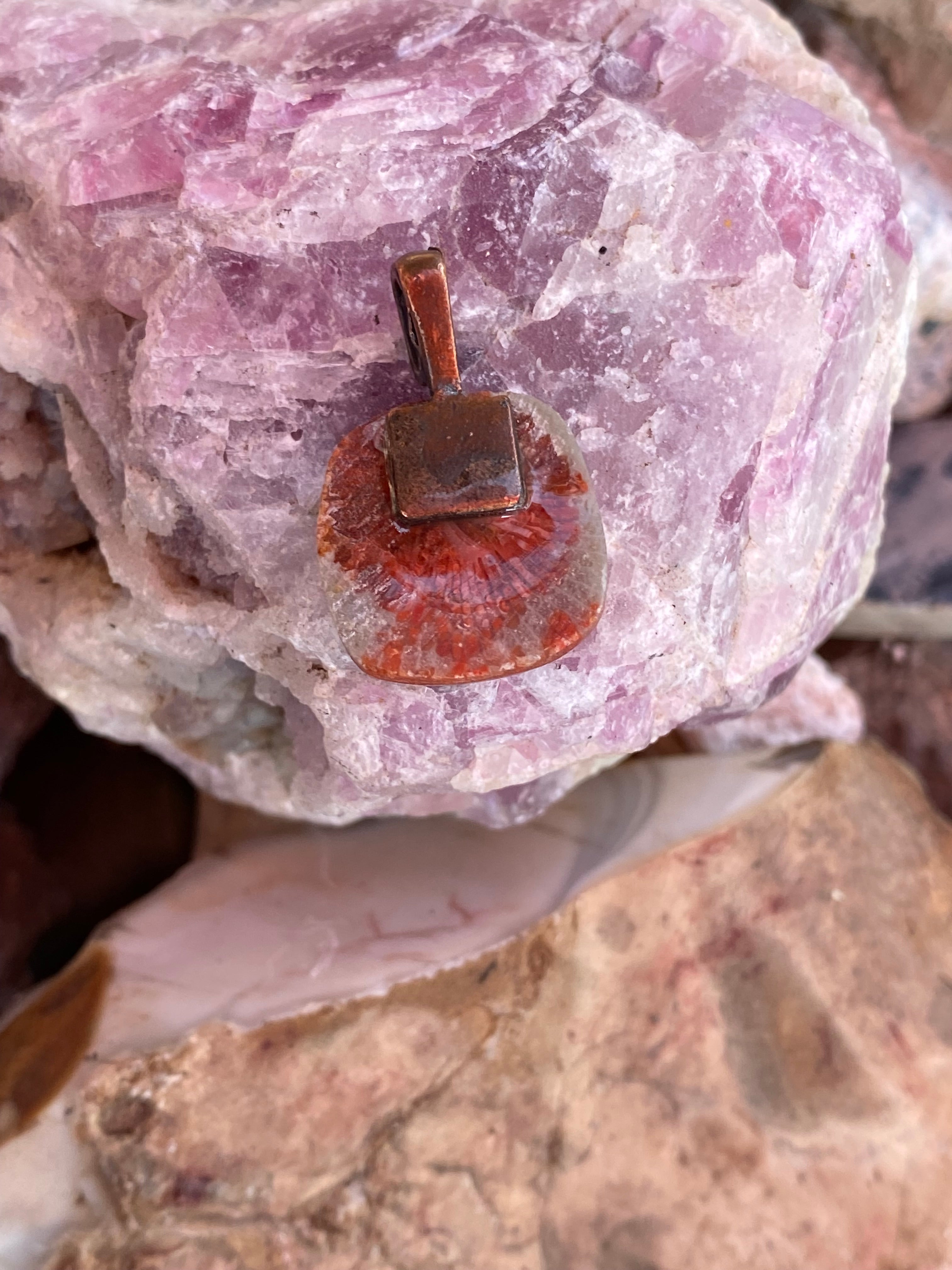 Natural Fossilized Coral Pendant gemstone pendant, handcrafted jewelry featuring polished stone with unique color and mineral patterns