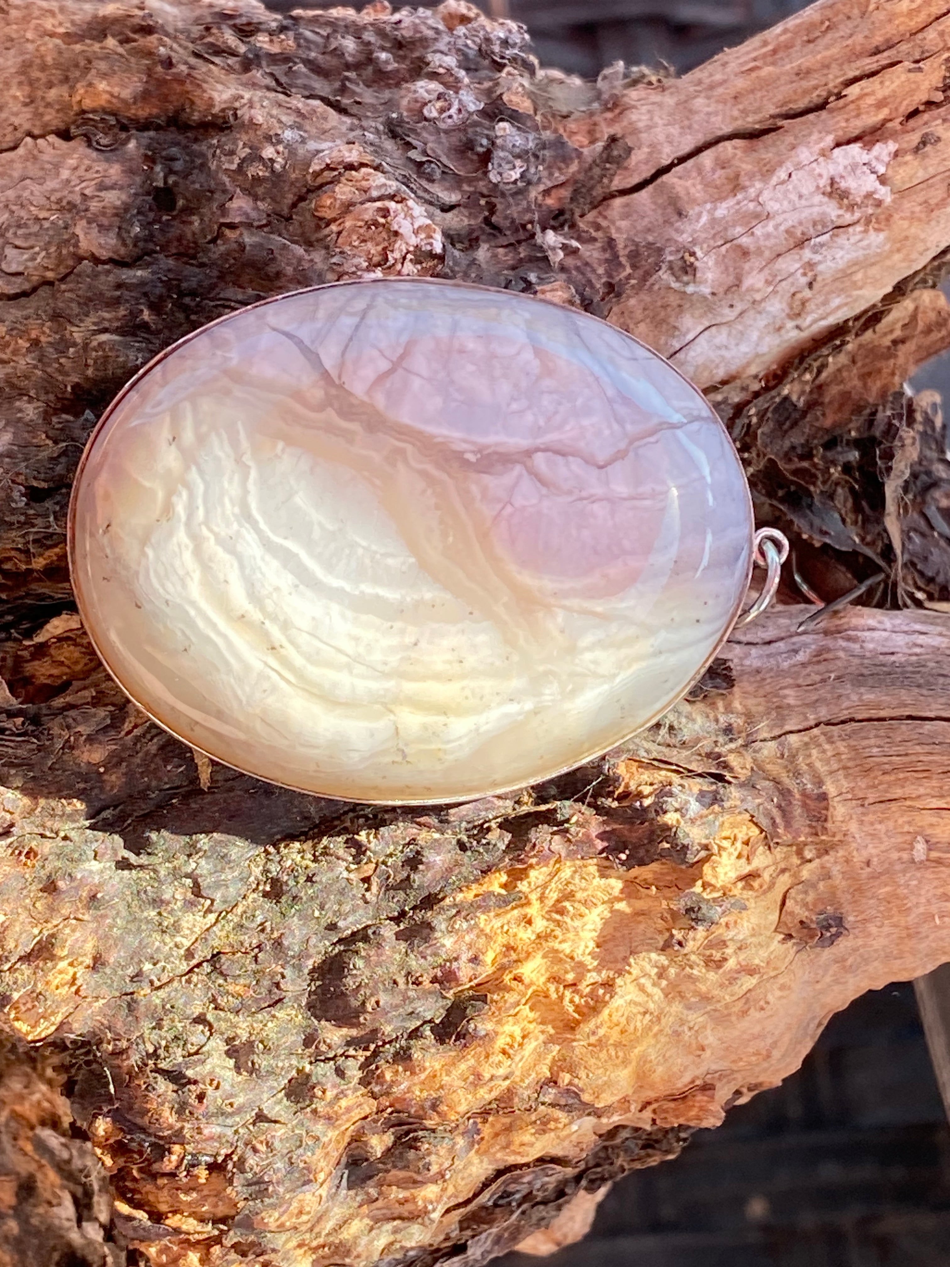 Natural Butte Creek Agate in sterling Silver Pendant gemstone pendant, handcrafted jewelry featuring polished stone with unique color and mineral patterns