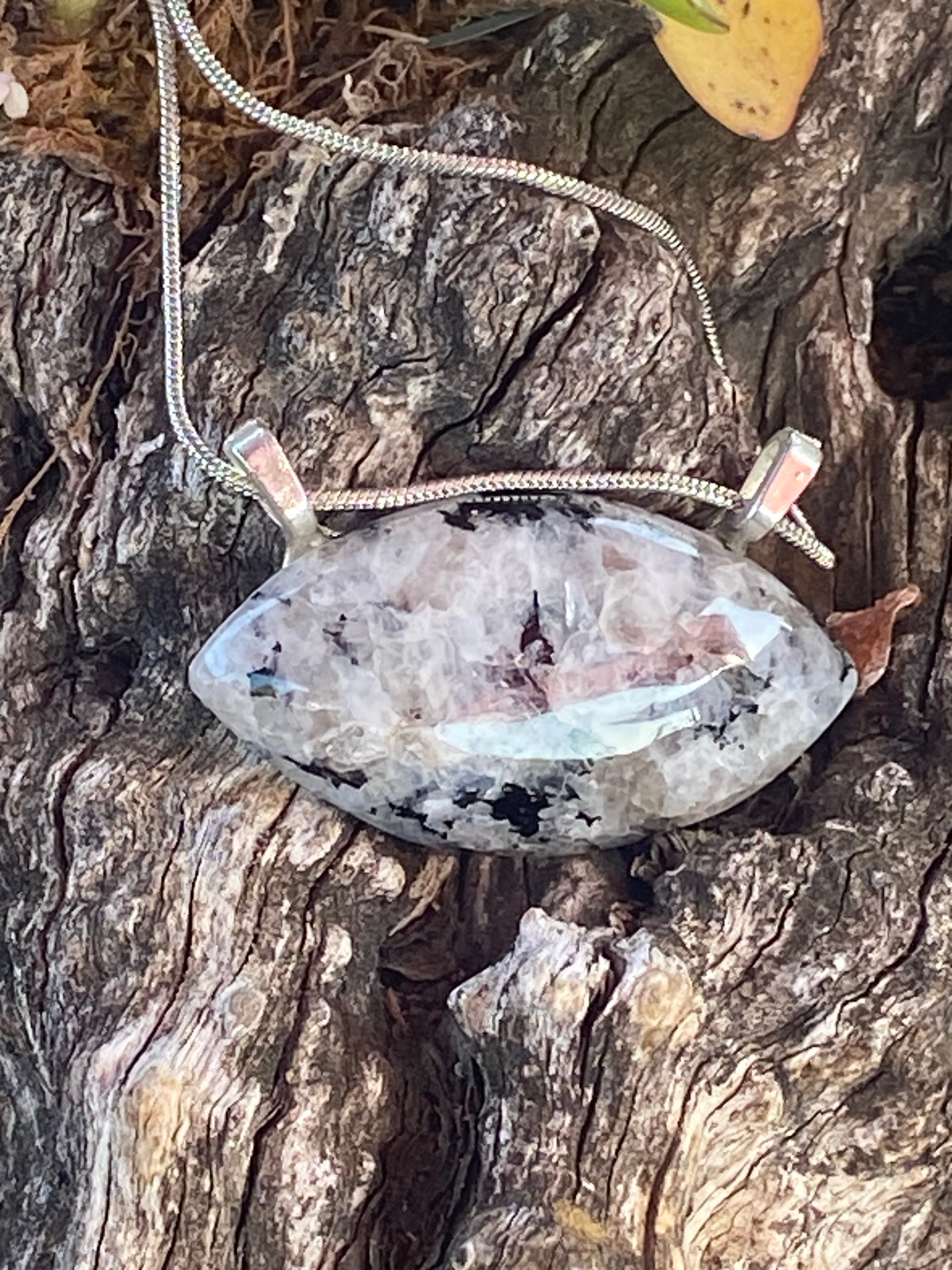 Natural Rainbow Moonstone Pendant gemstone pendant, handcrafted jewelry featuring polished stone with unique color and mineral patterns