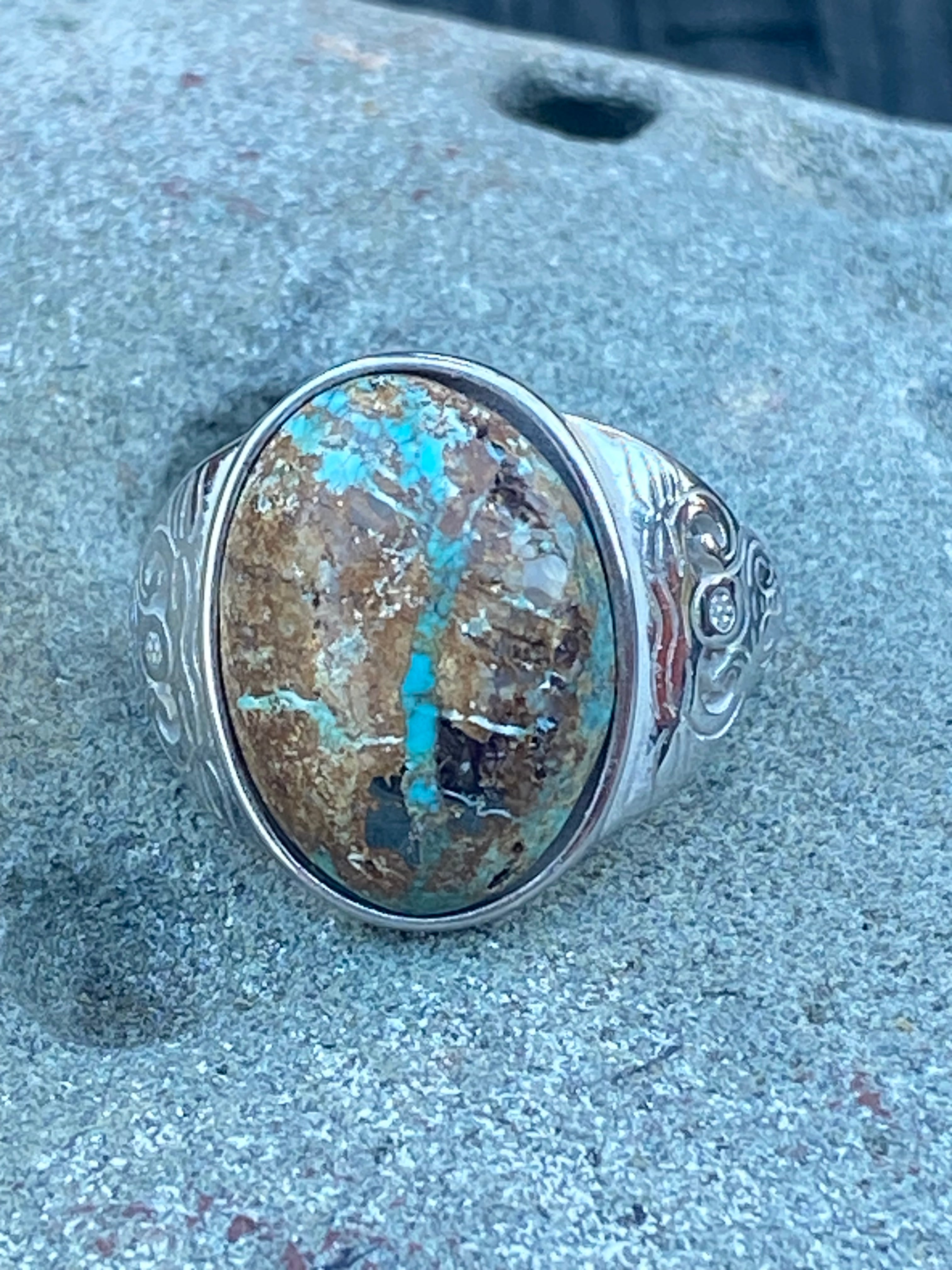 Natural Nevada Turquoise in Silver Band gemstone jewelry with unique color, pattern, and handcrafted design