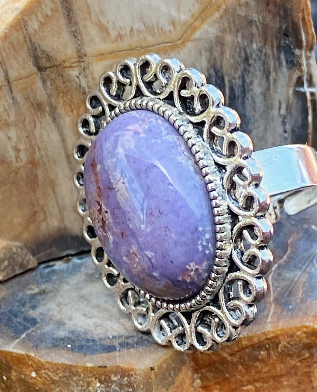 Natural Purple Aventurine Ring gemstone ring, handcrafted jewelry featuring polished stone set in a decorative silver band