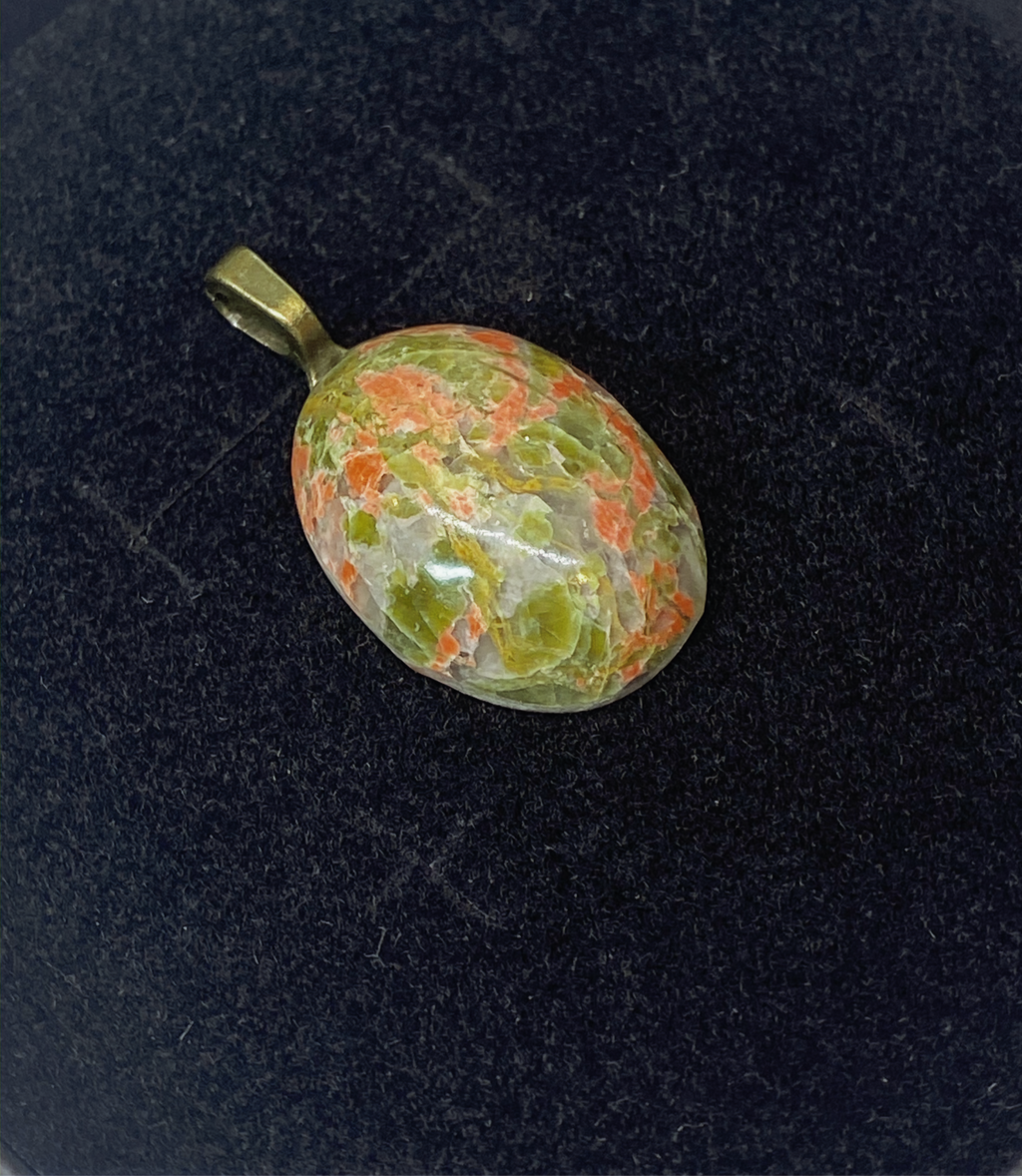 Natural Unakite Pendant with Brass Bail gemstone pendant, handcrafted jewelry featuring polished stone with unique color and mineral patterns