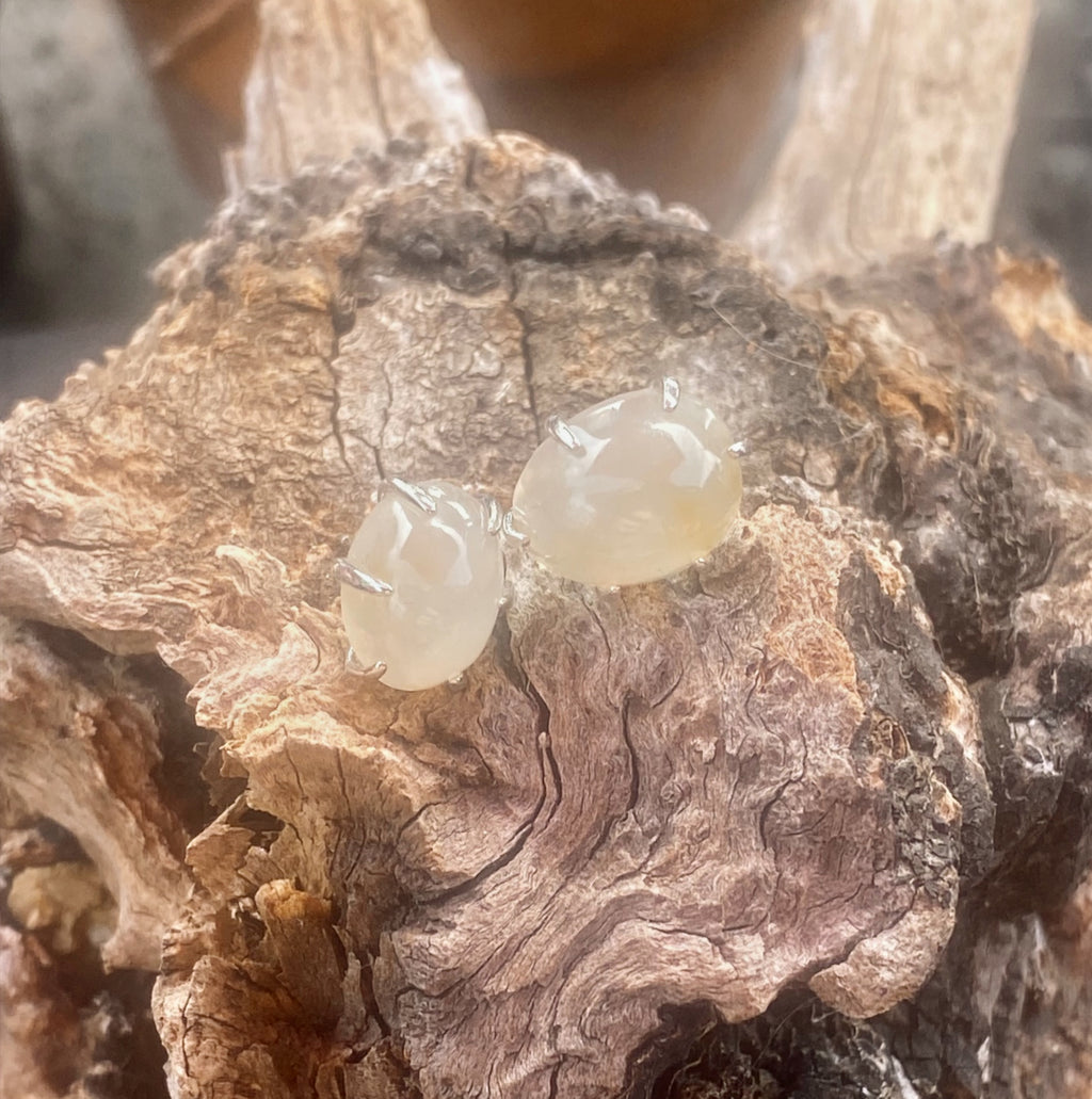 Natural Yellow Opal Silver Post Earrings gemstone ring, handcrafted jewelry featuring polished stone set in a decorative silver band