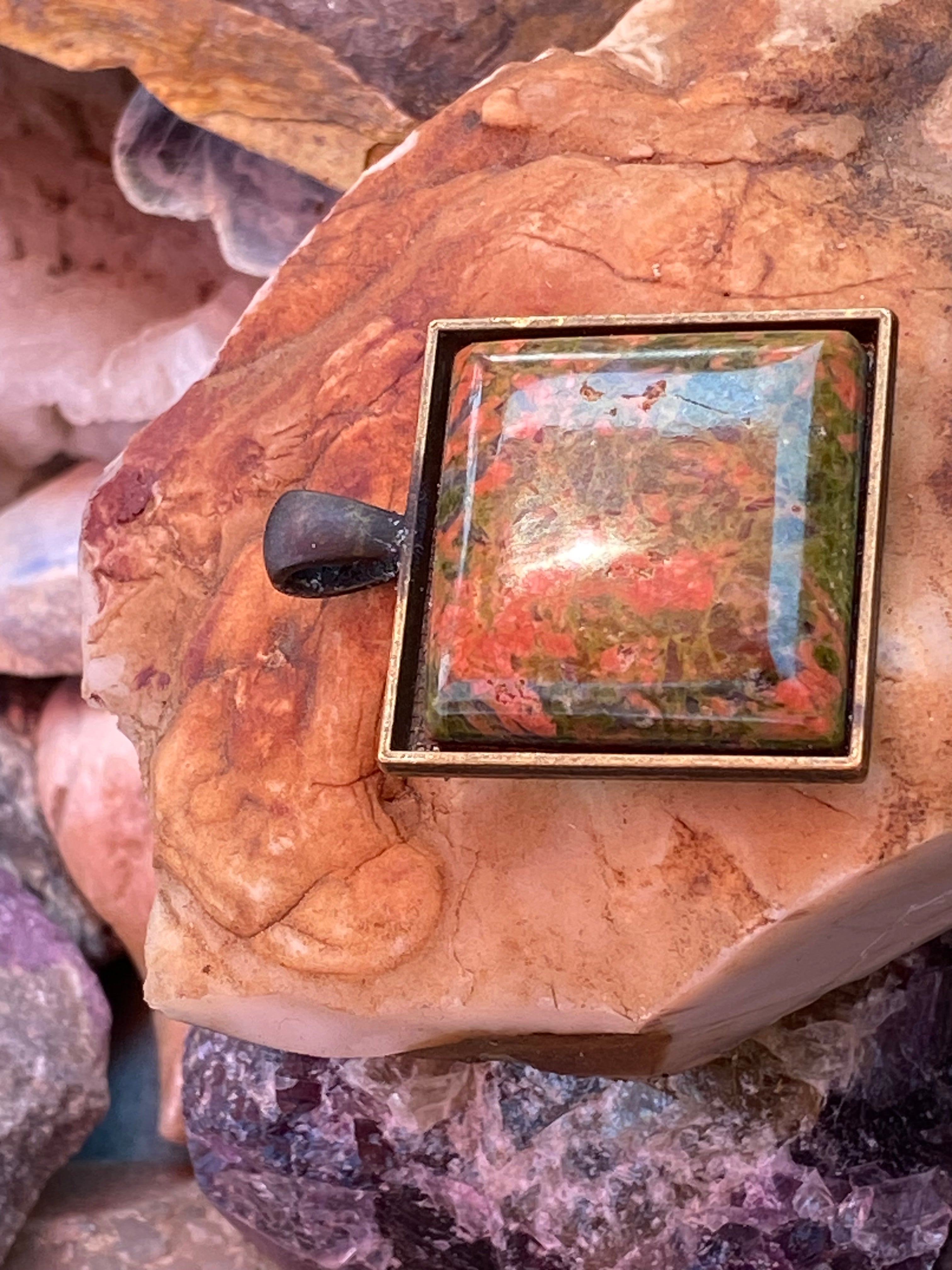 Natural Unakite Pendant gemstone pendant, handcrafted jewelry featuring polished stone with unique color and mineral patterns