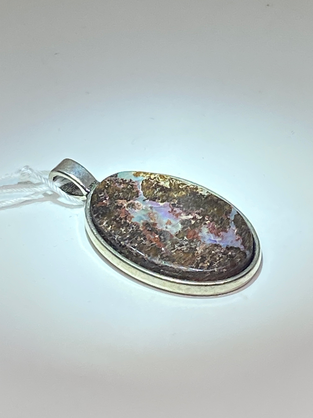 Natural Australian Boulder Opal Pendant gemstone pendant, handcrafted jewelry featuring polished stone with unique color and mineral patterns