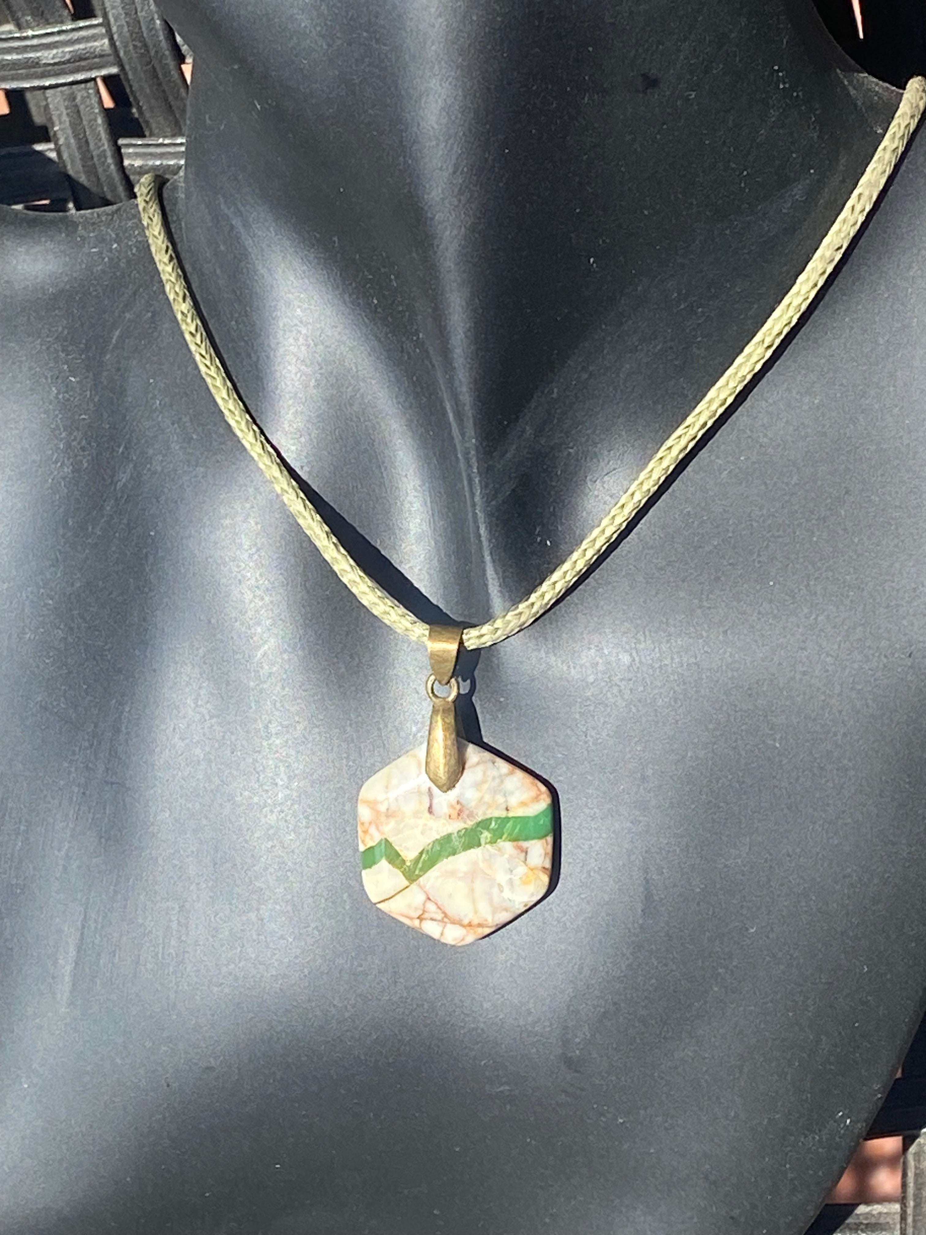 Nevada Turquoise in Limestone Octagon Pendant alternate view 2