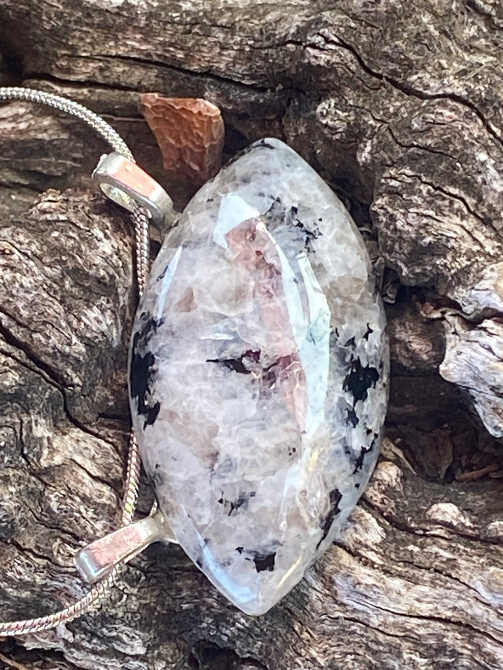 Natural Rainbow Moonstone Pendant gemstone pendant, handcrafted jewelry featuring polished stone with unique color and mineral patterns