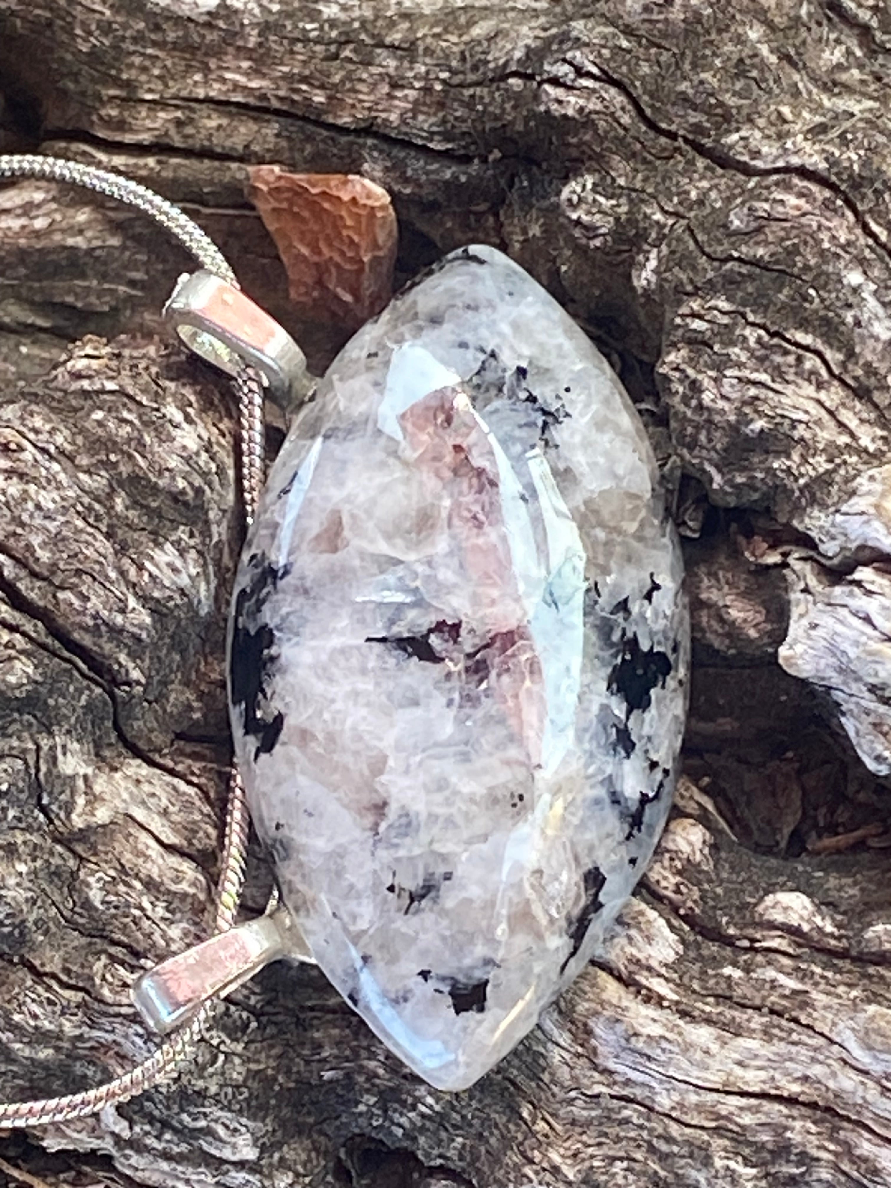 Natural Rainbow Moonstone Pendant gemstone pendant, handcrafted jewelry featuring polished stone with unique color and mineral patterns