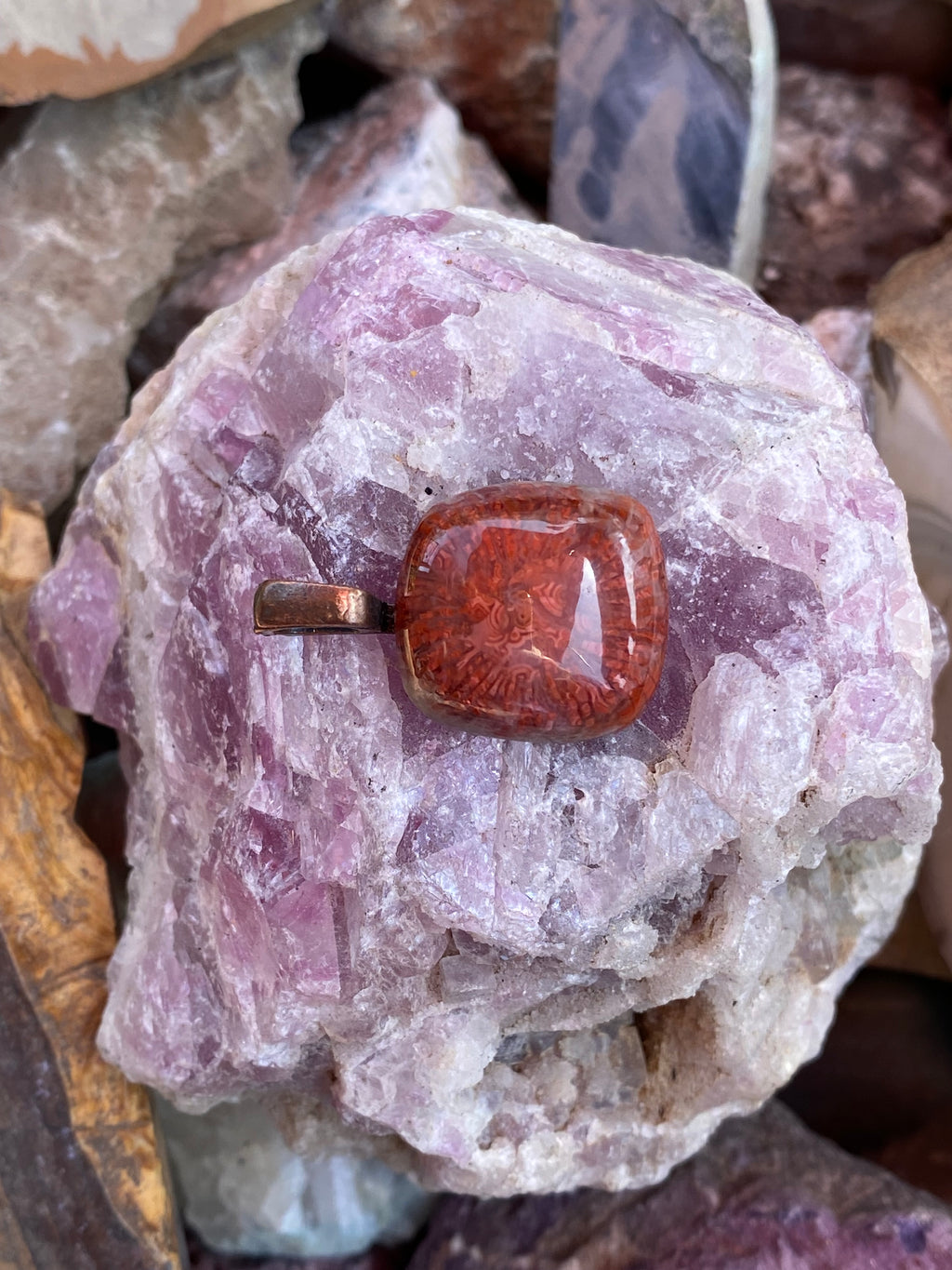 Natural Fossilized Coral Pendant gemstone pendant, handcrafted jewelry featuring polished stone with unique color and mineral patterns